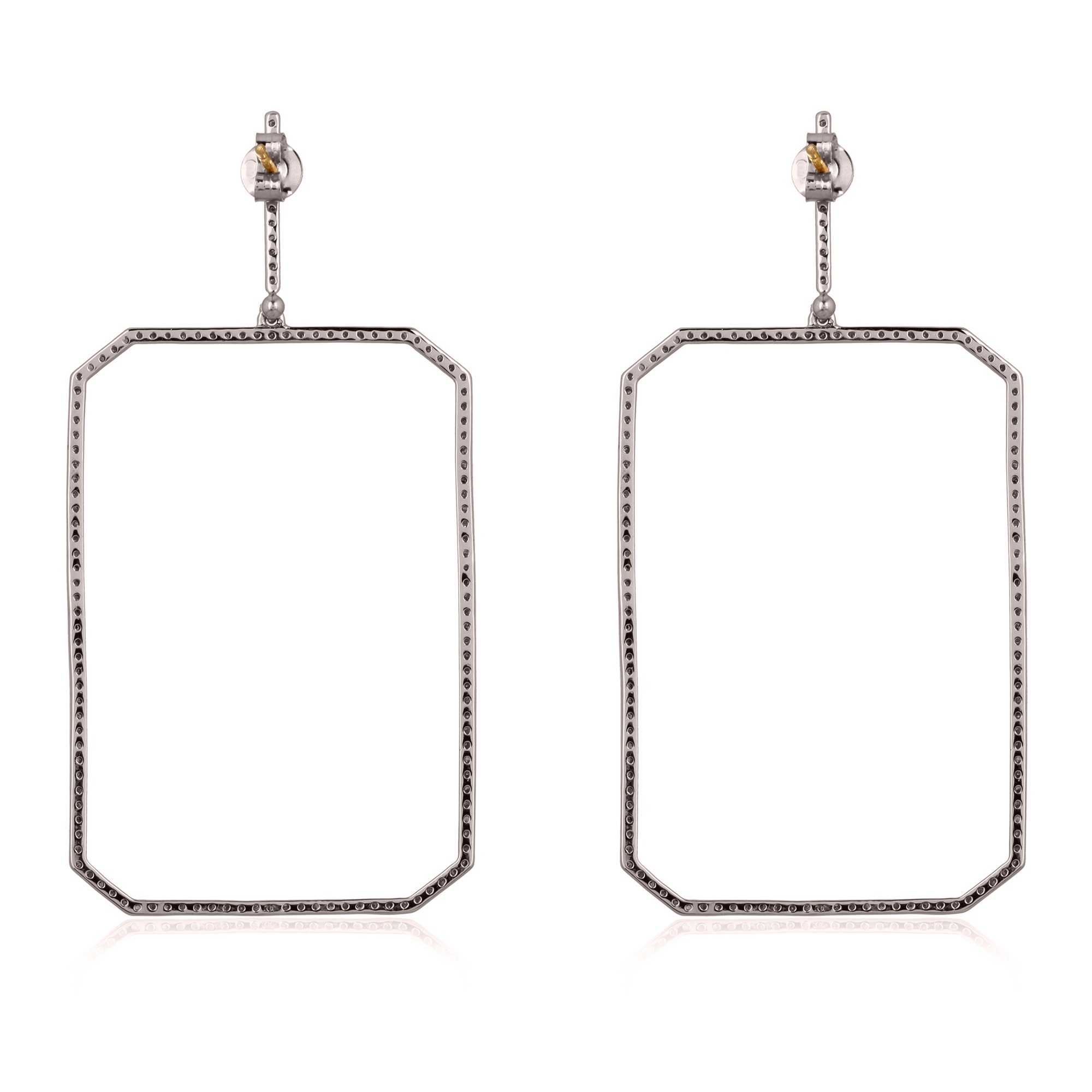 Sterling Silver Diamond Rectangle Dangle Earrings