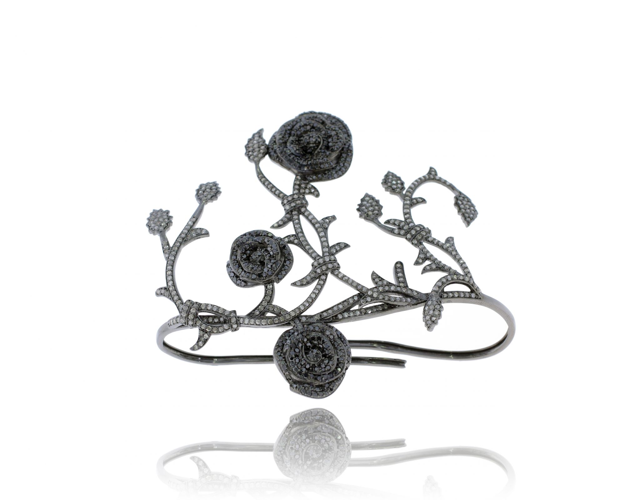 Sterling Silver Flower and leaf Diamond Palm Bangle