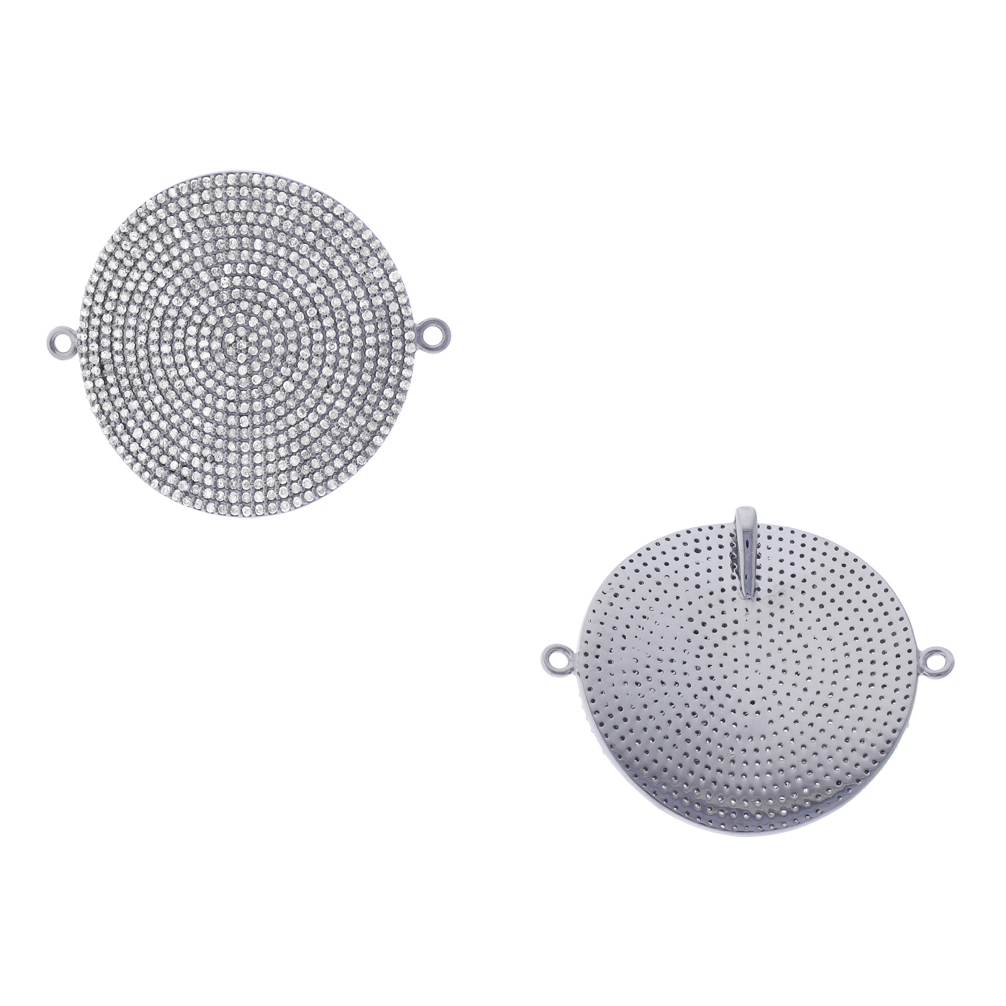 Sterling Silver Round Diamond Wavy Disc Connector