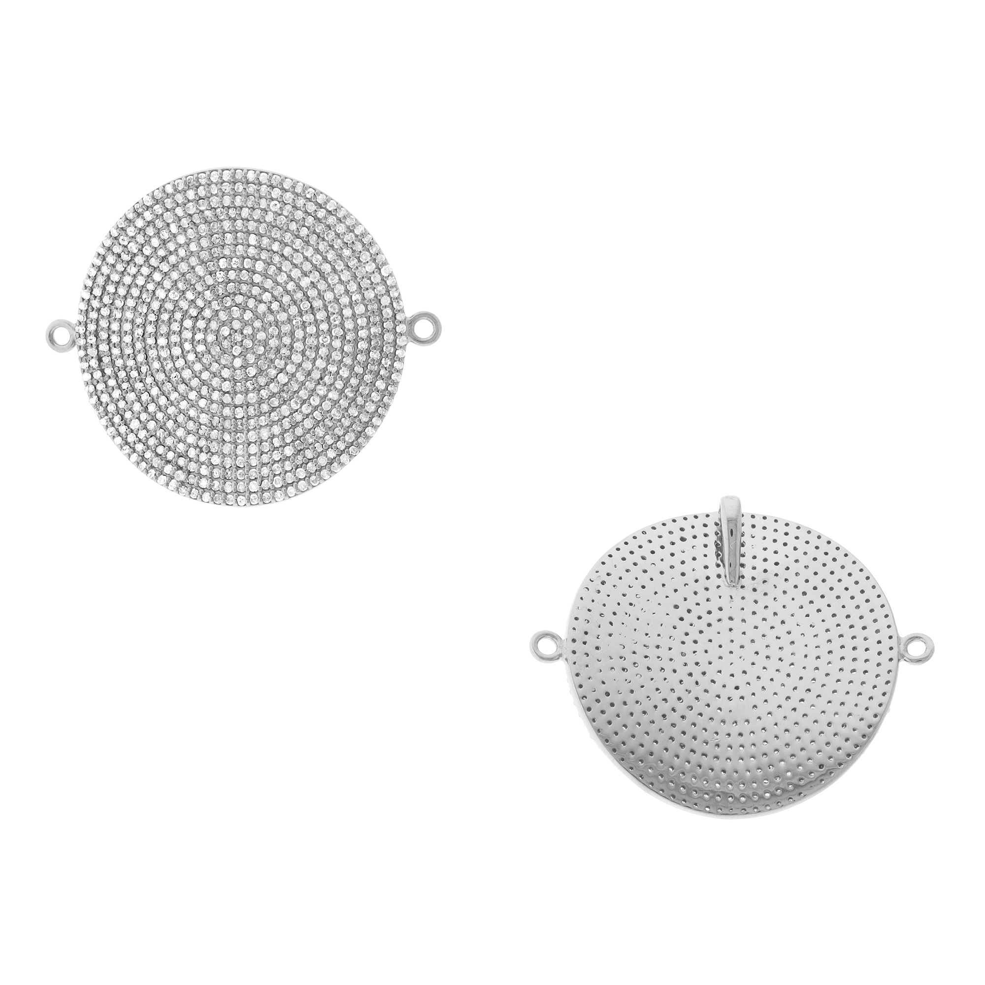 White Gold Round Diamond wavy Disc Connector