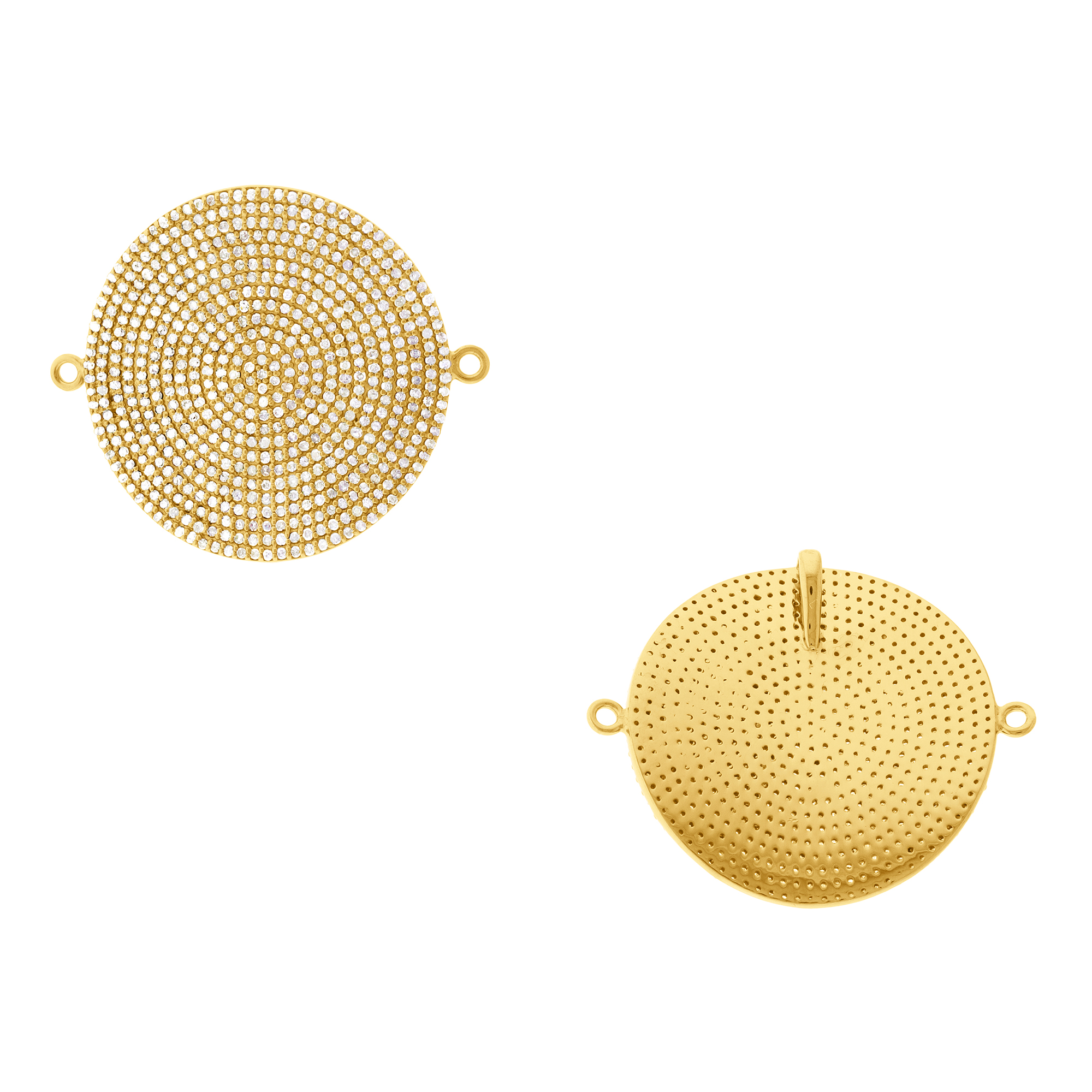 Yellow Gold Round Diamond wavy Disc Connector