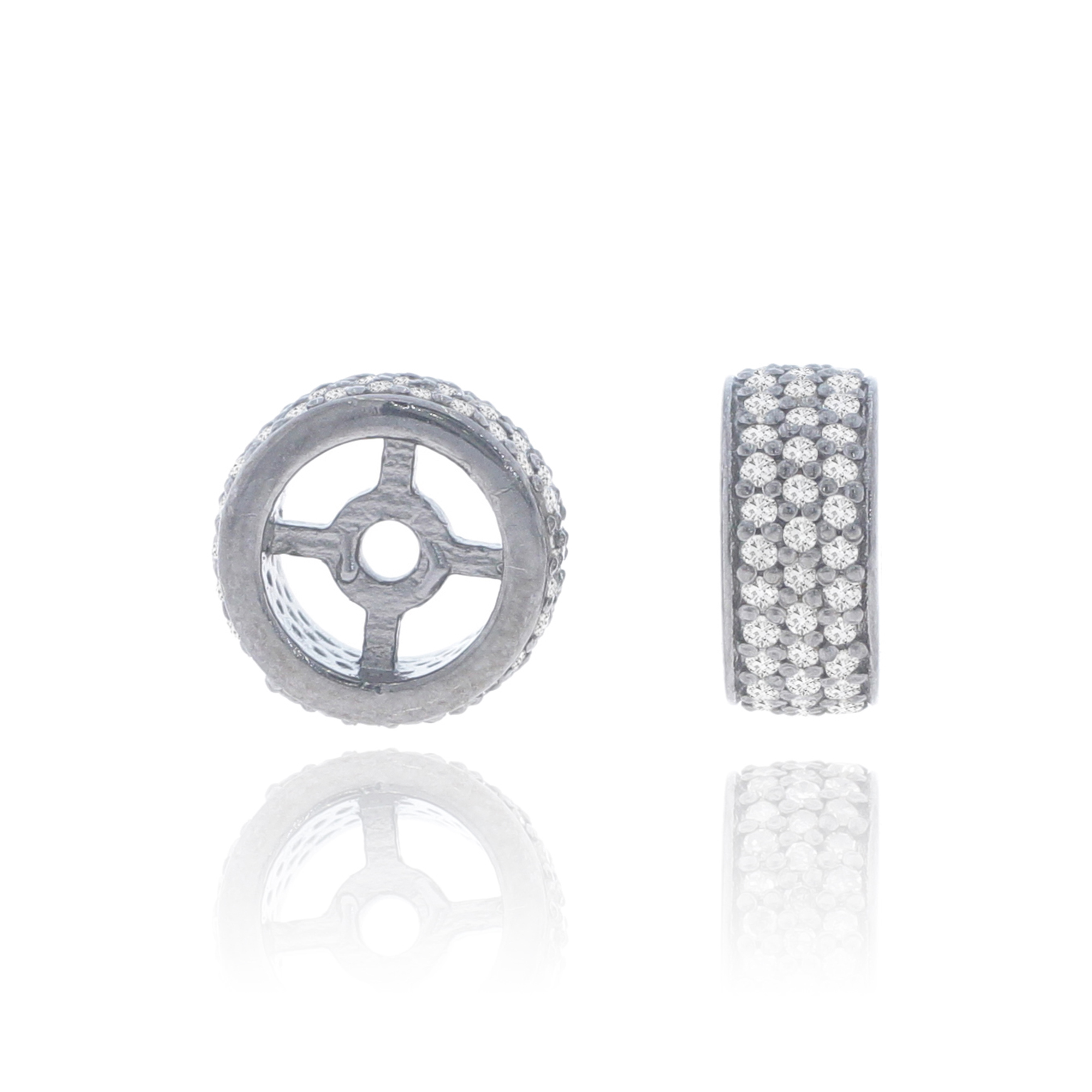 Sterling Silver Pave Diamond Rondelle