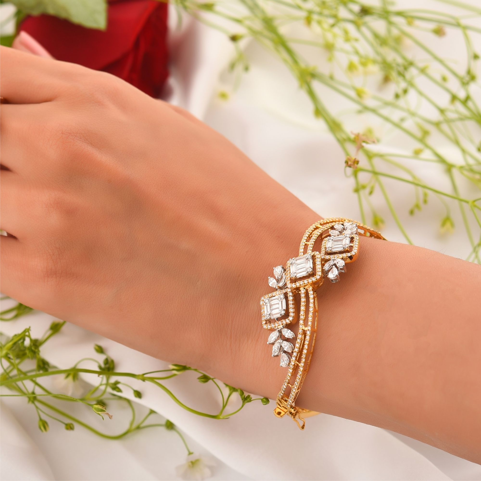 Yellow Gold Baguette Diamond Bangle