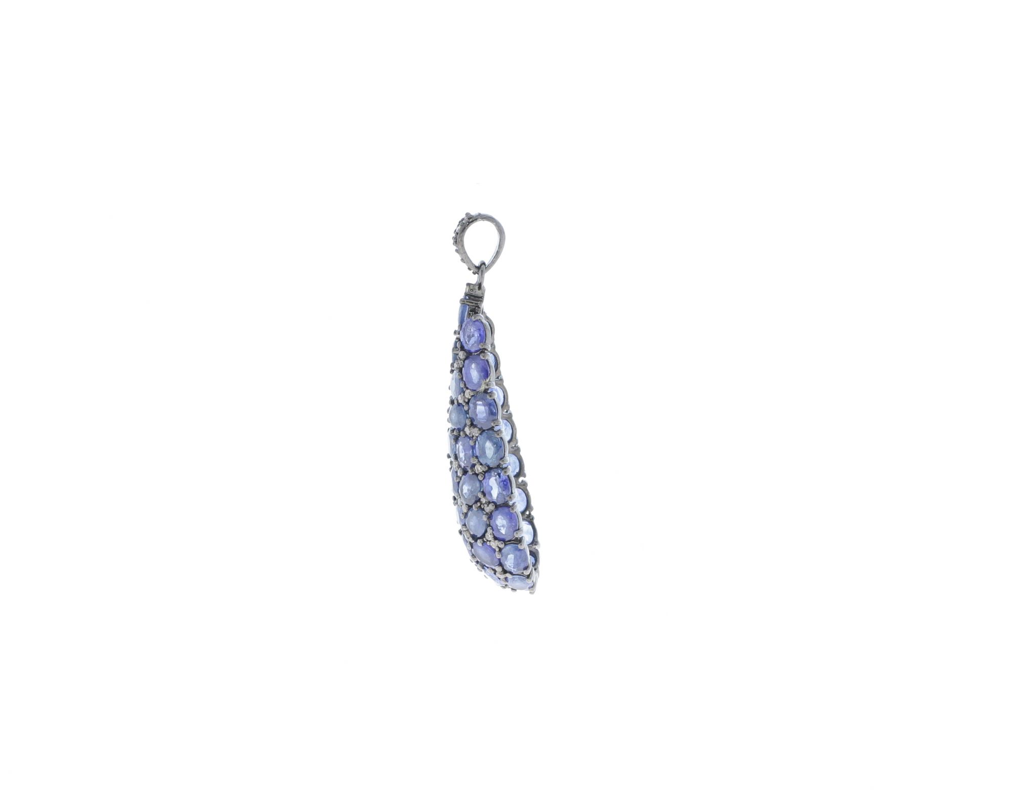 Sterling Silver Blue Sapphire Diamond Drop Pendant