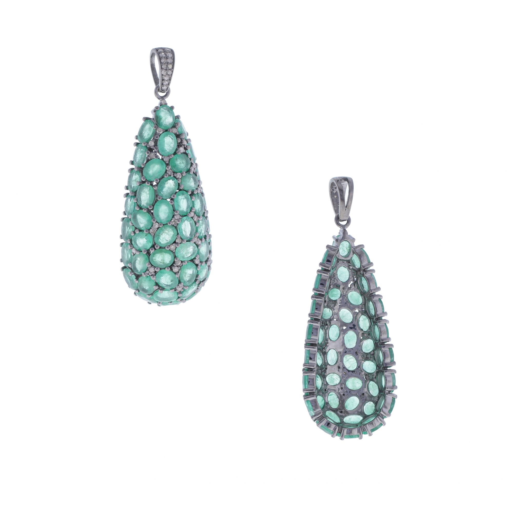 Sterling Silver Emerald Diamond Drop Pendant