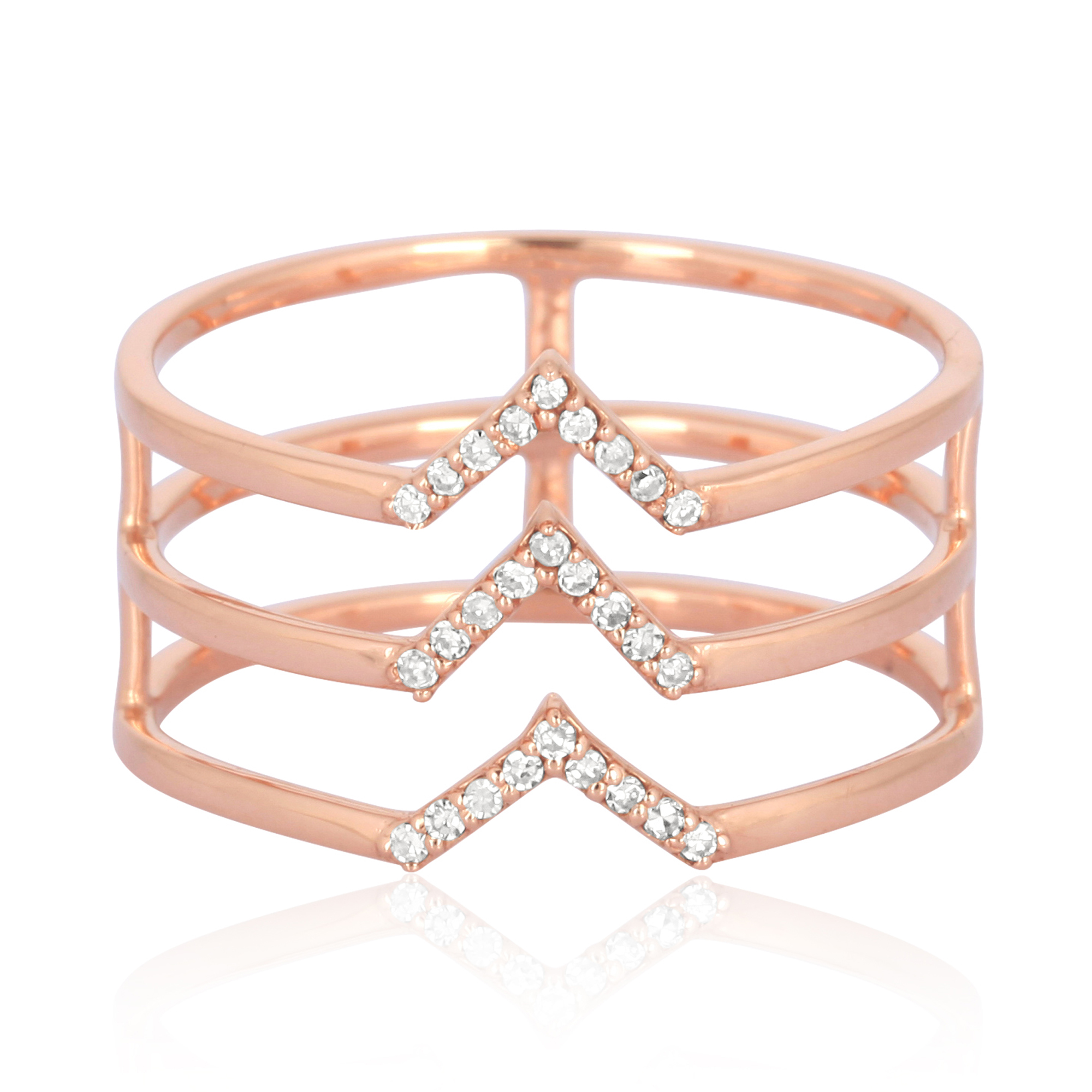 Rose Gold 3 Line Diamond V Ring