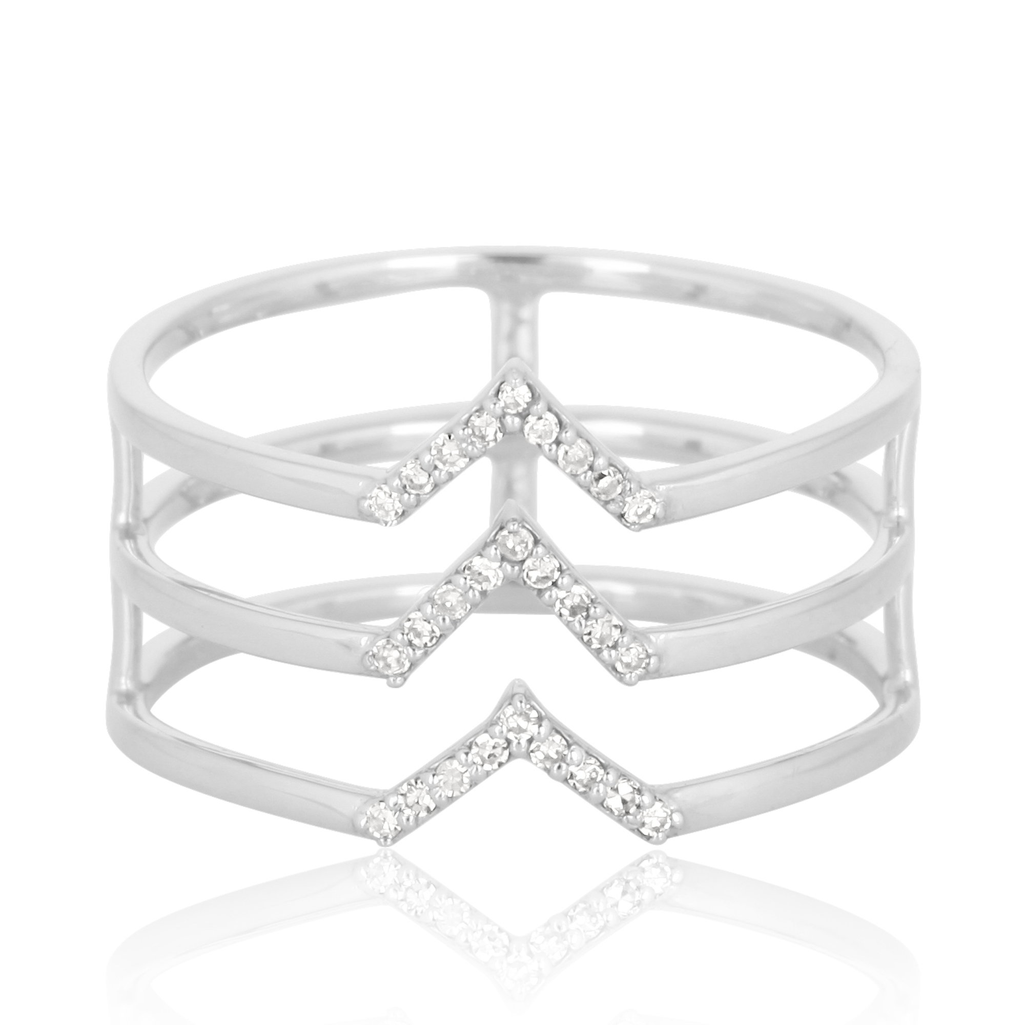 White Gold 3 Line Diamond V Ring