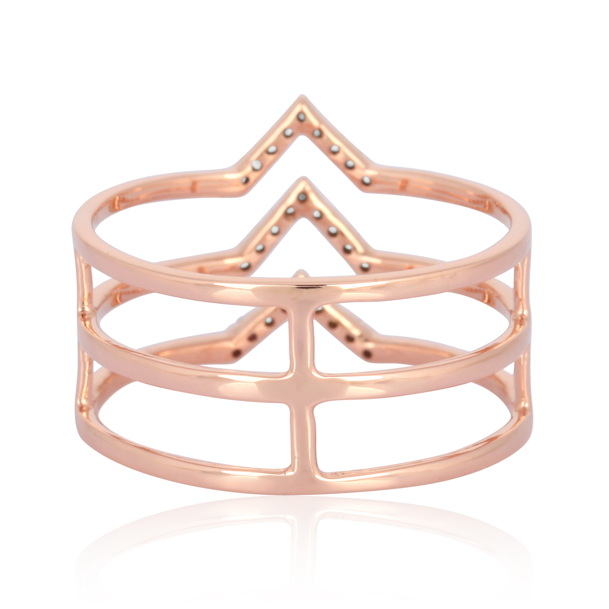 Rose Gold 3 Line Diamond V Ring