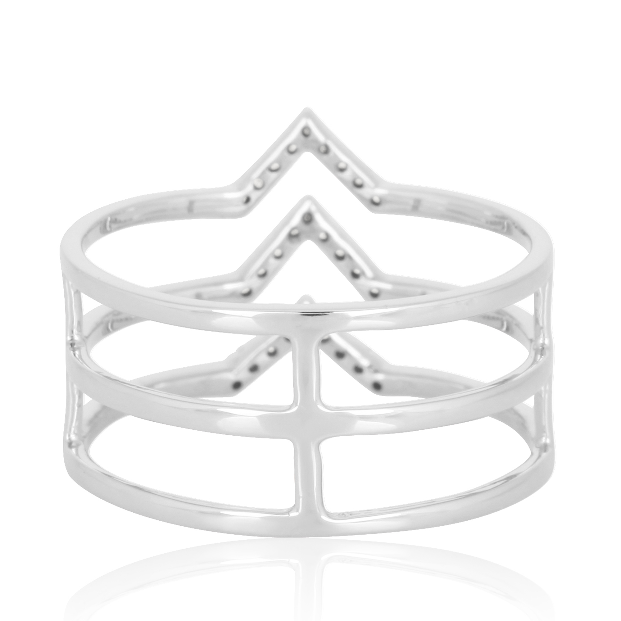 White Gold 3 Line Diamond V Ring