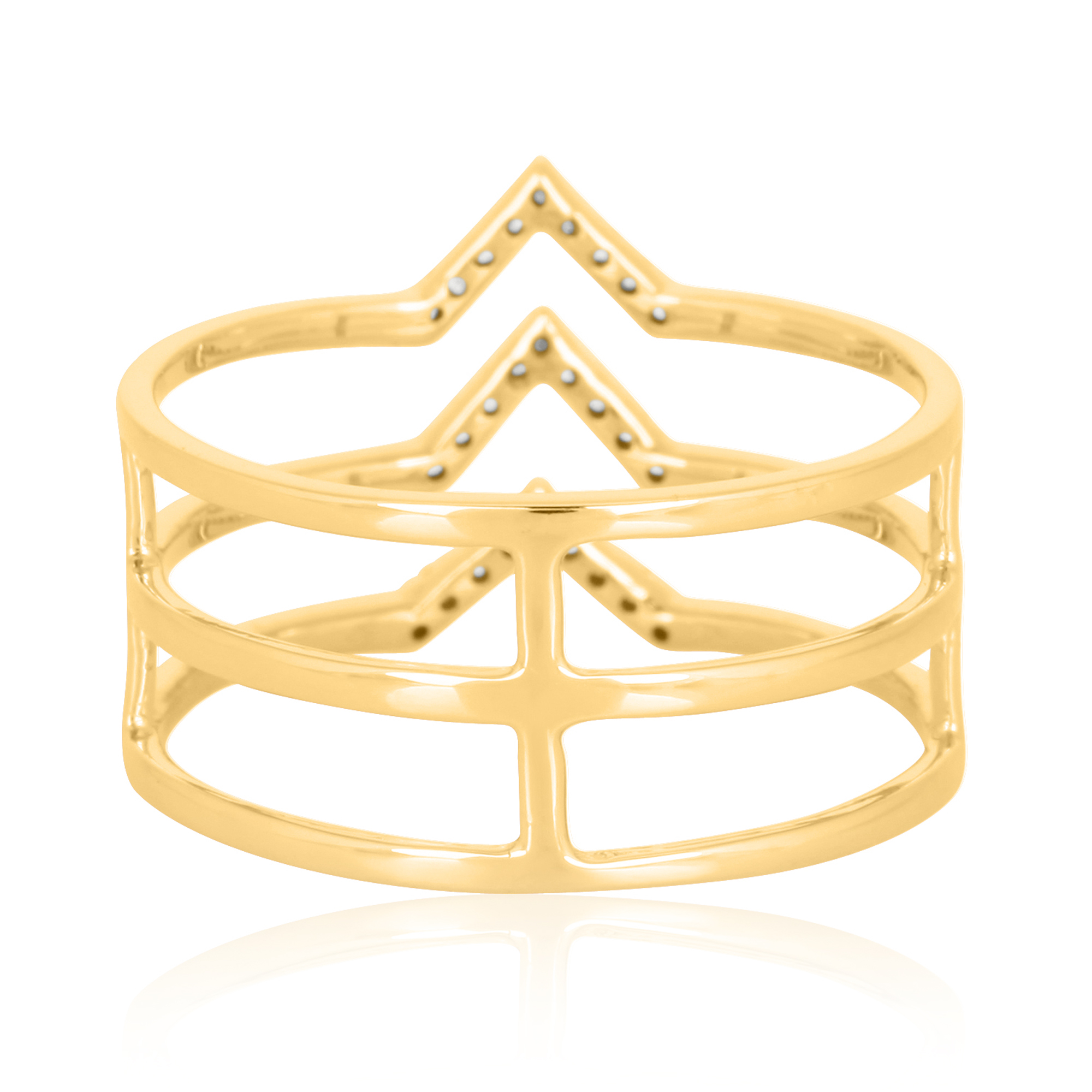 Yellow Gold 3 Line Diamond V Ring