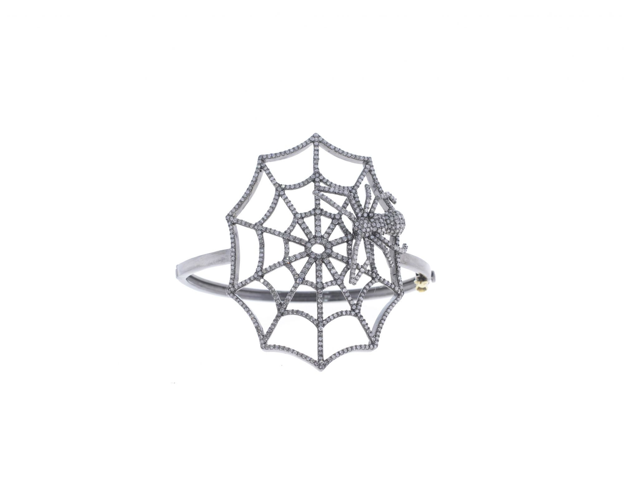 Sterling Silver Diamond Spider Web Openable Bangle