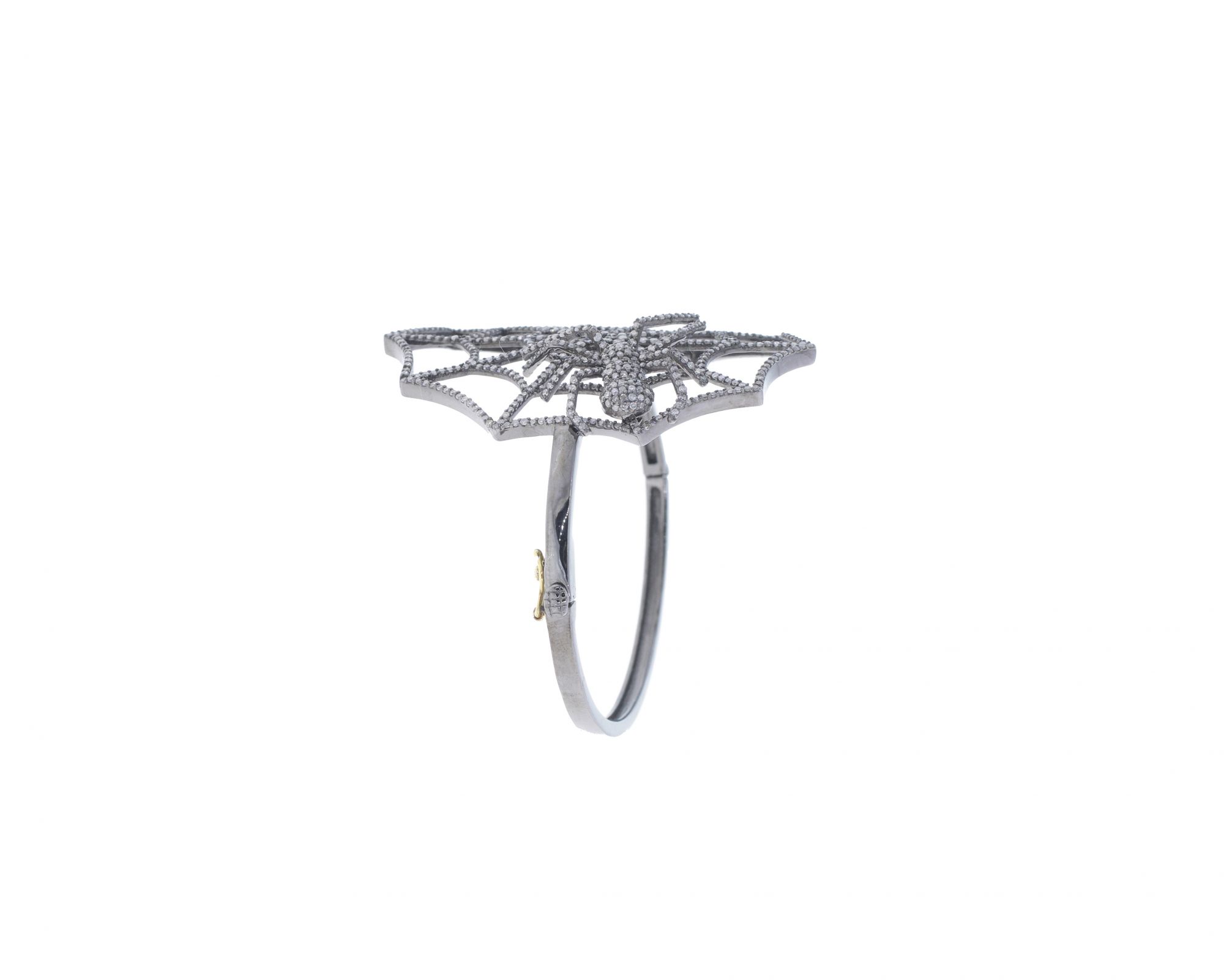Sterling Silver Diamond Spider Web Openable Bangle
