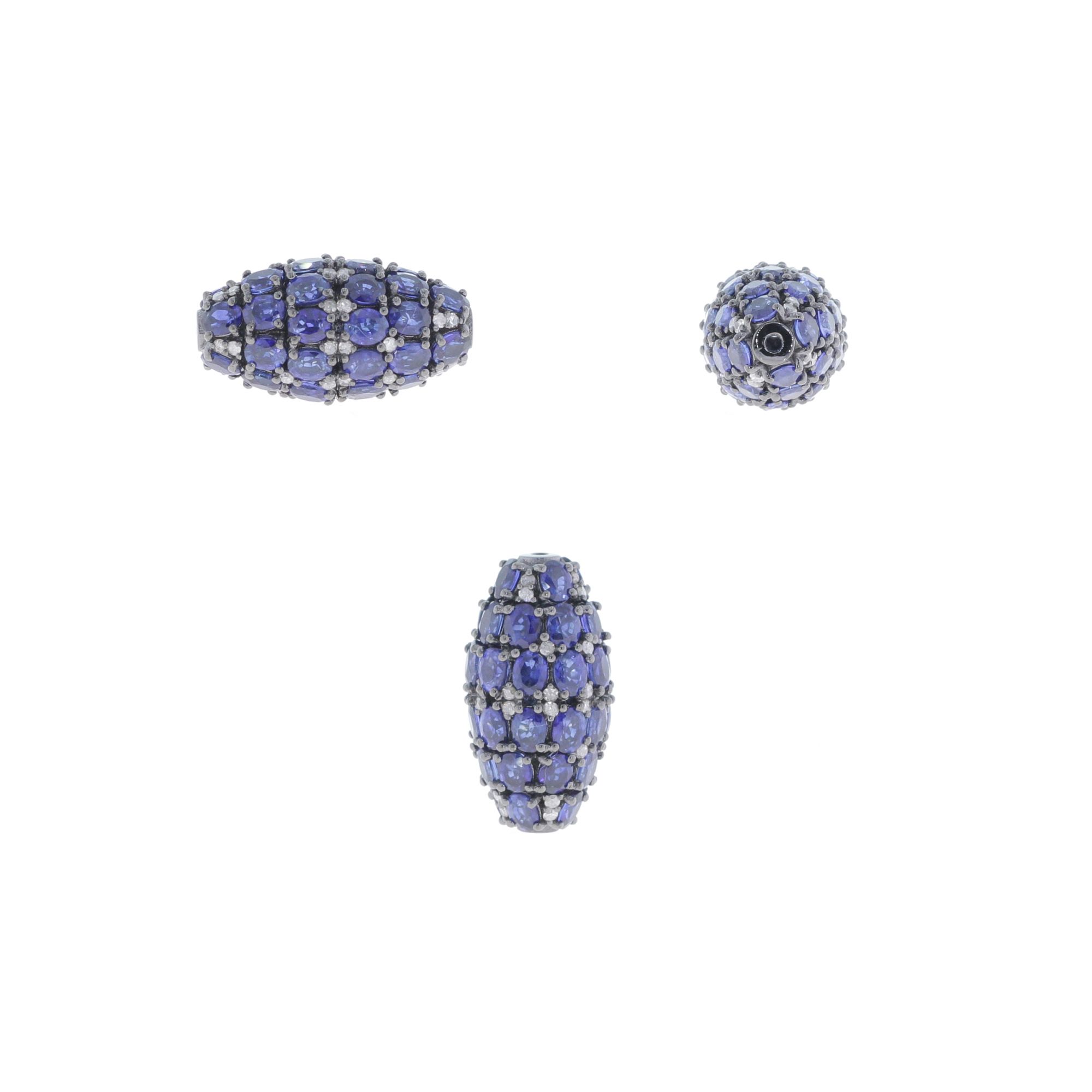 Sterling Silver 27 X 15MM Sapphire Diamond Beads