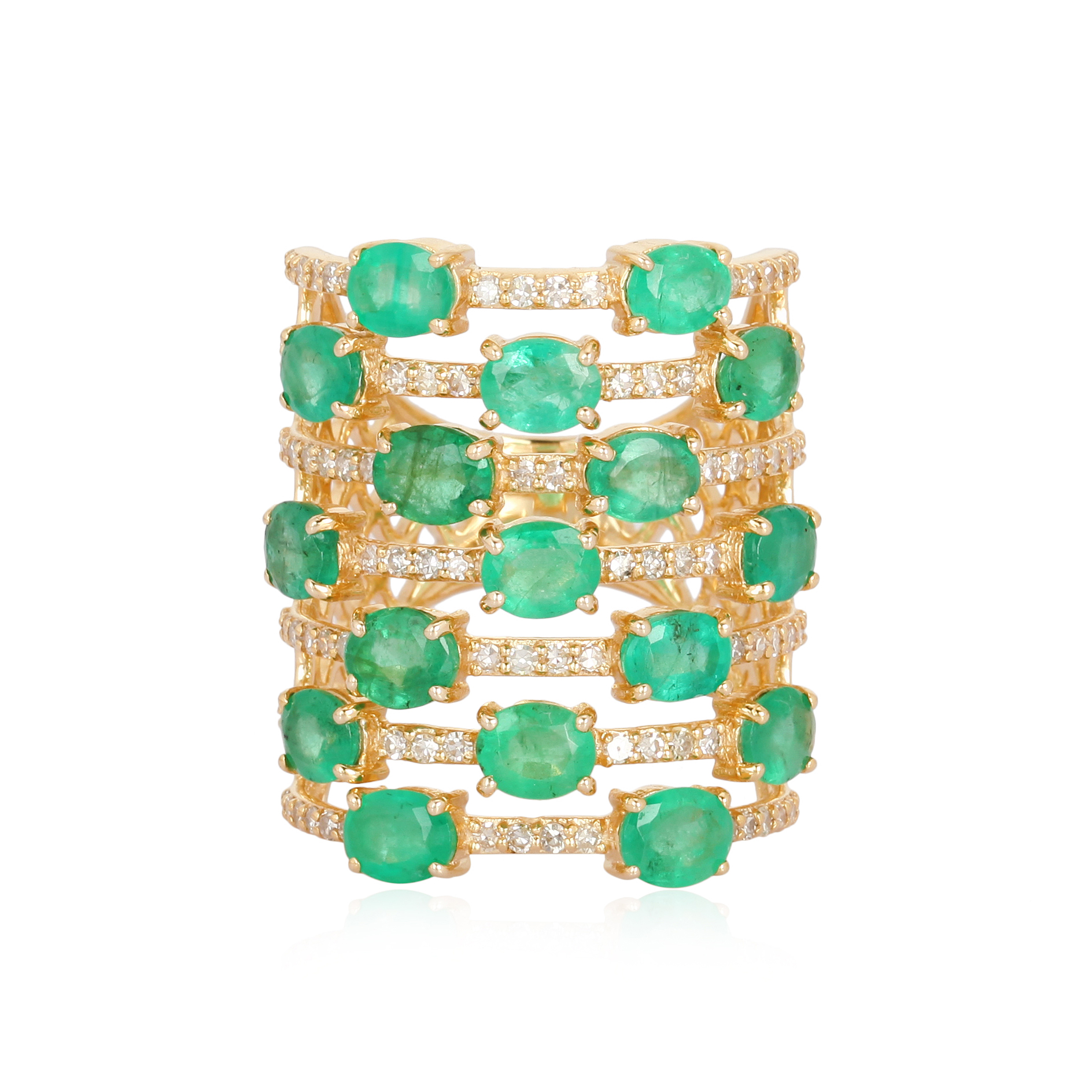 Yellow Gold Emerald Diamond Colorstone Multiband Ring