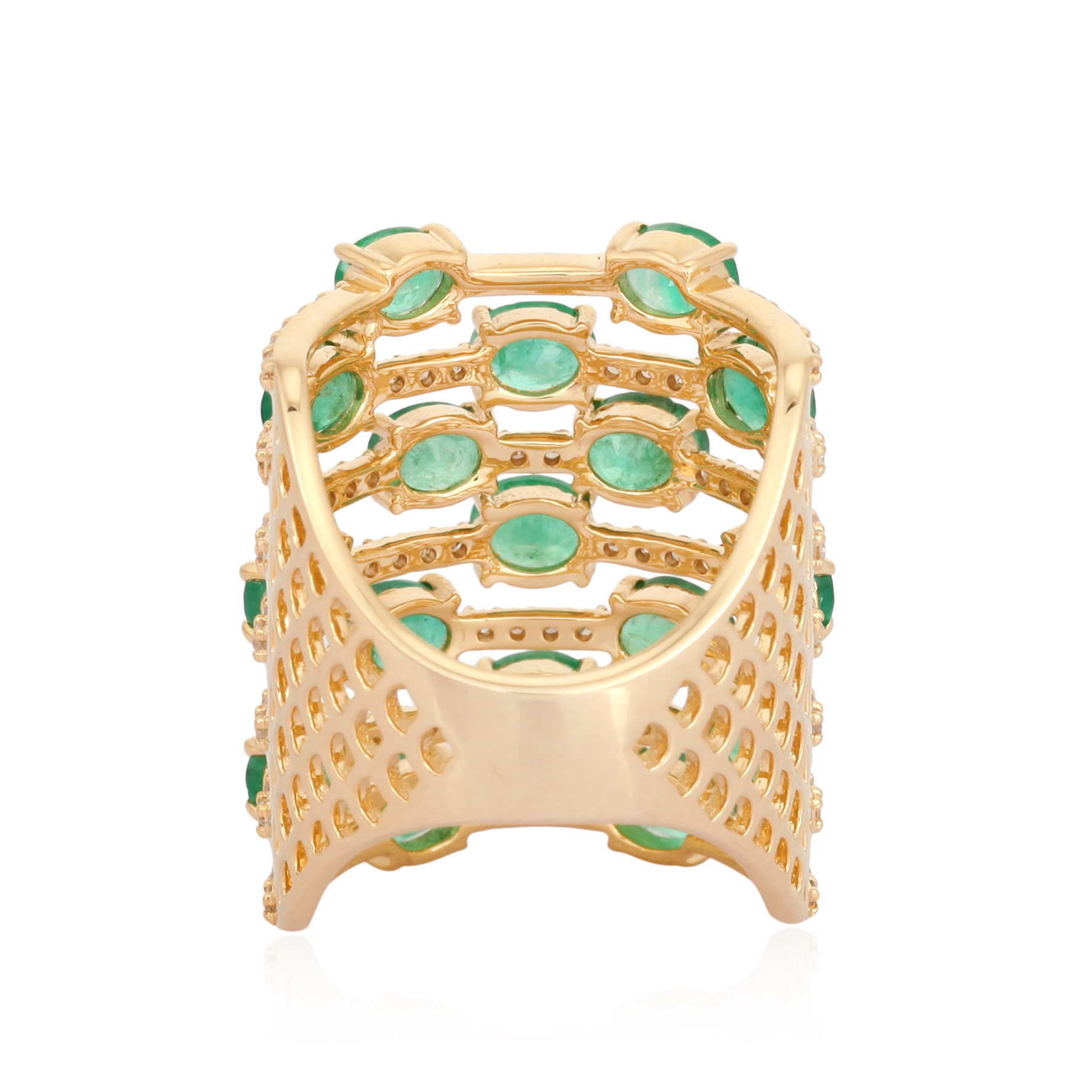 Yellow Gold Emerald Diamond Colorstone Multiband Ring