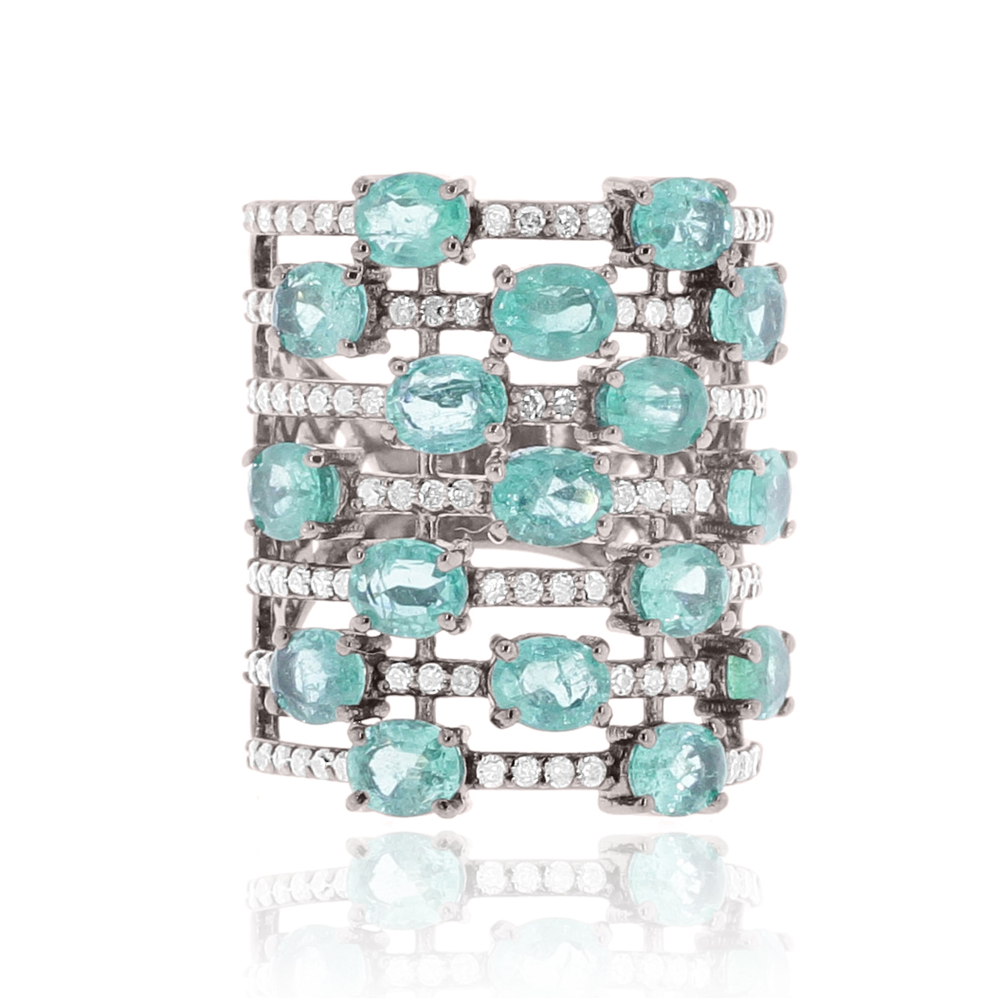 Sterling Silver Emerald Multi Band Diamond Ring