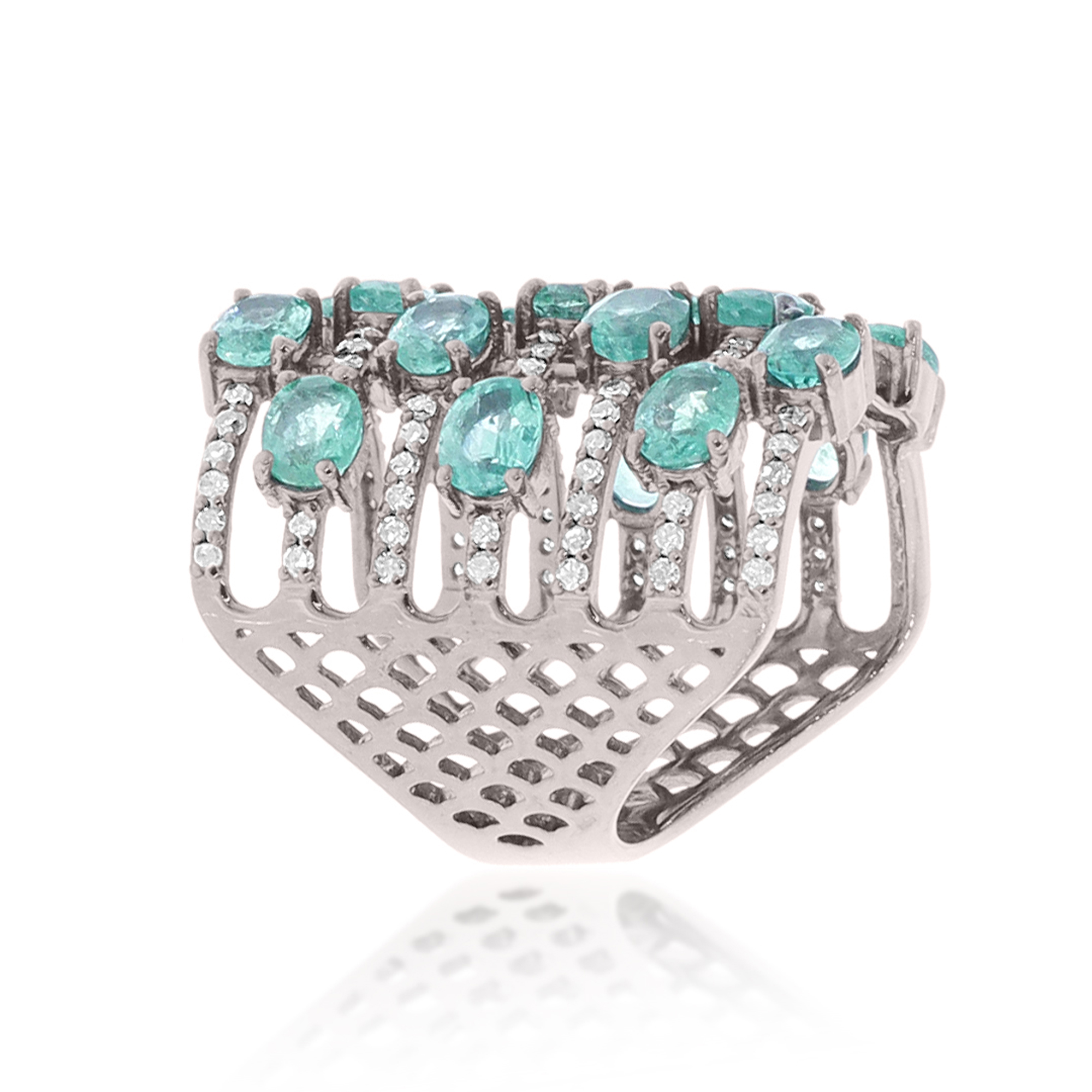 Sterling Silver Emerald Multi Band Diamond Ring