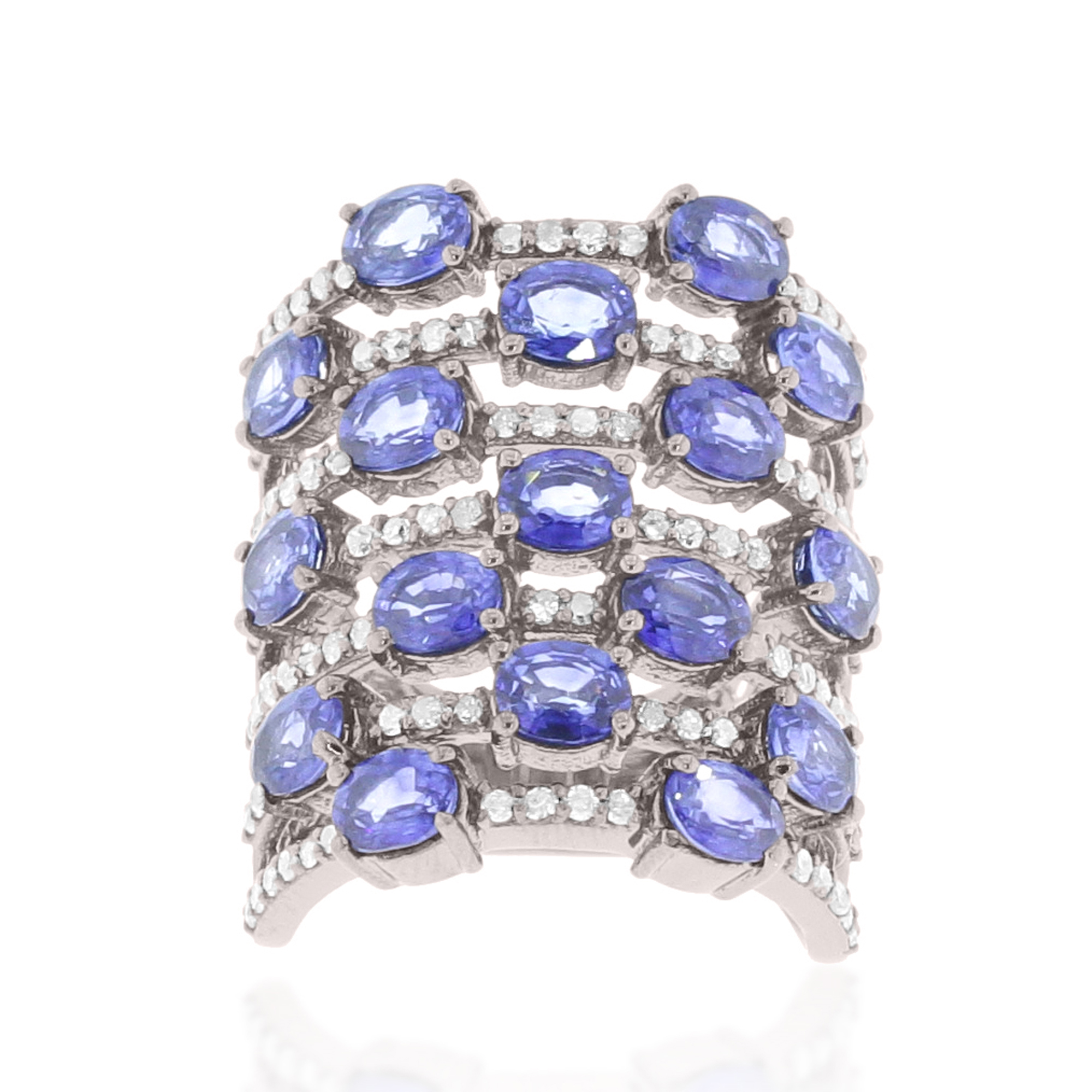 Sterling Silver Sapphire Multi Band Diamond Ring