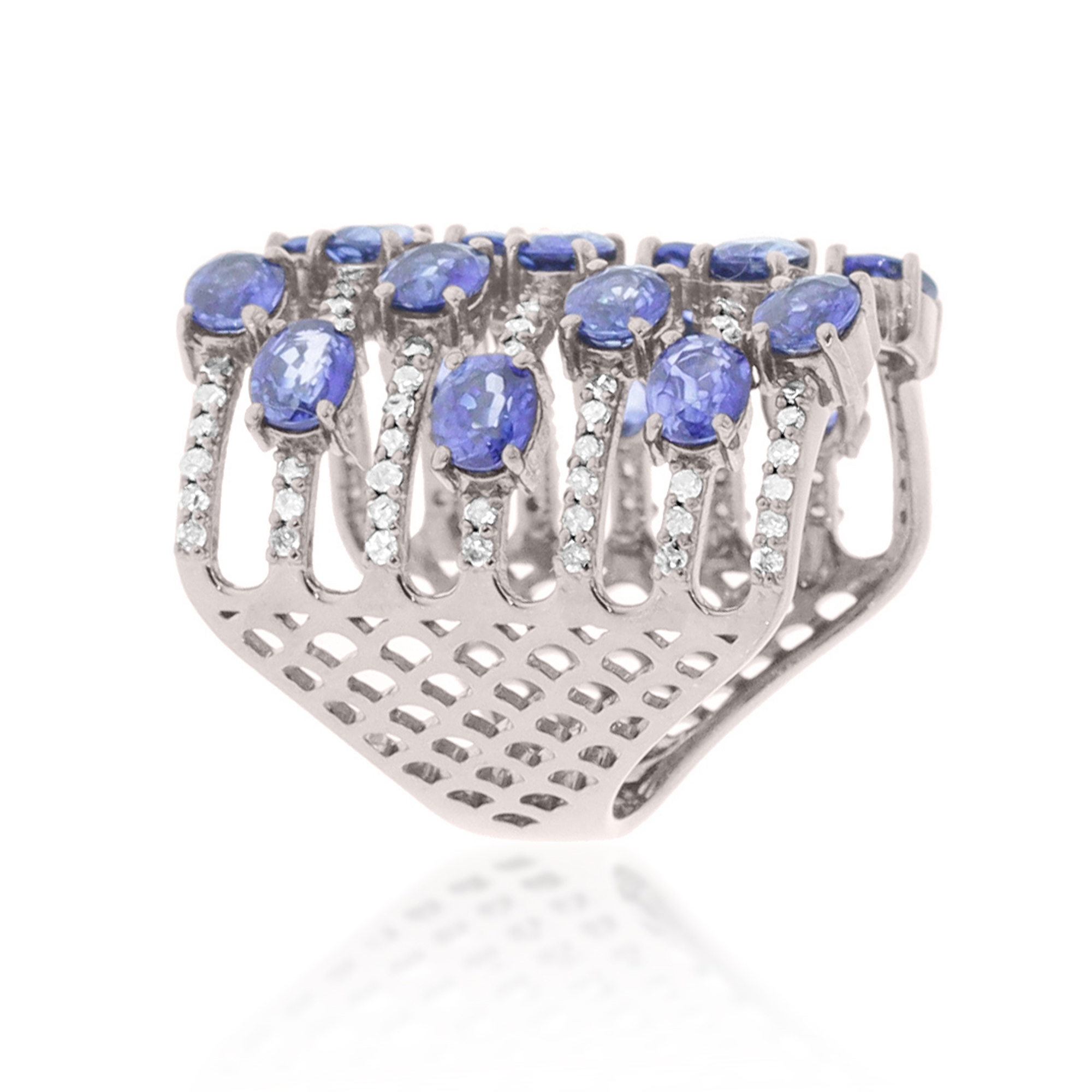 Sterling Silver Sapphire Multi Band Diamond Ring
