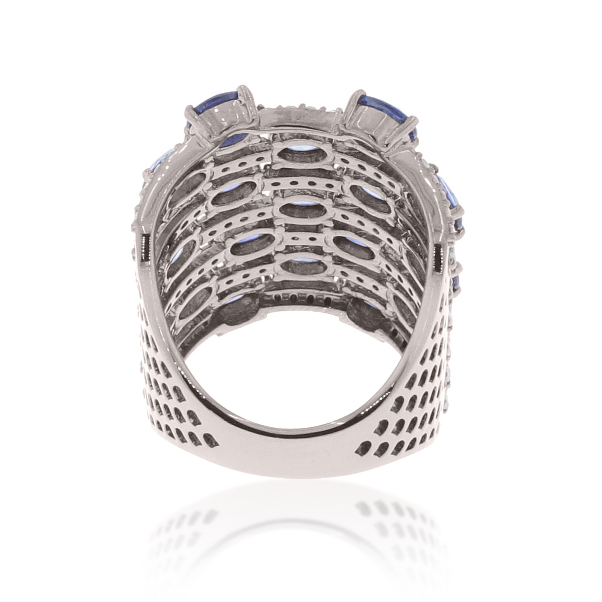 Sterling Silver Sapphire Multi Band Diamond Ring