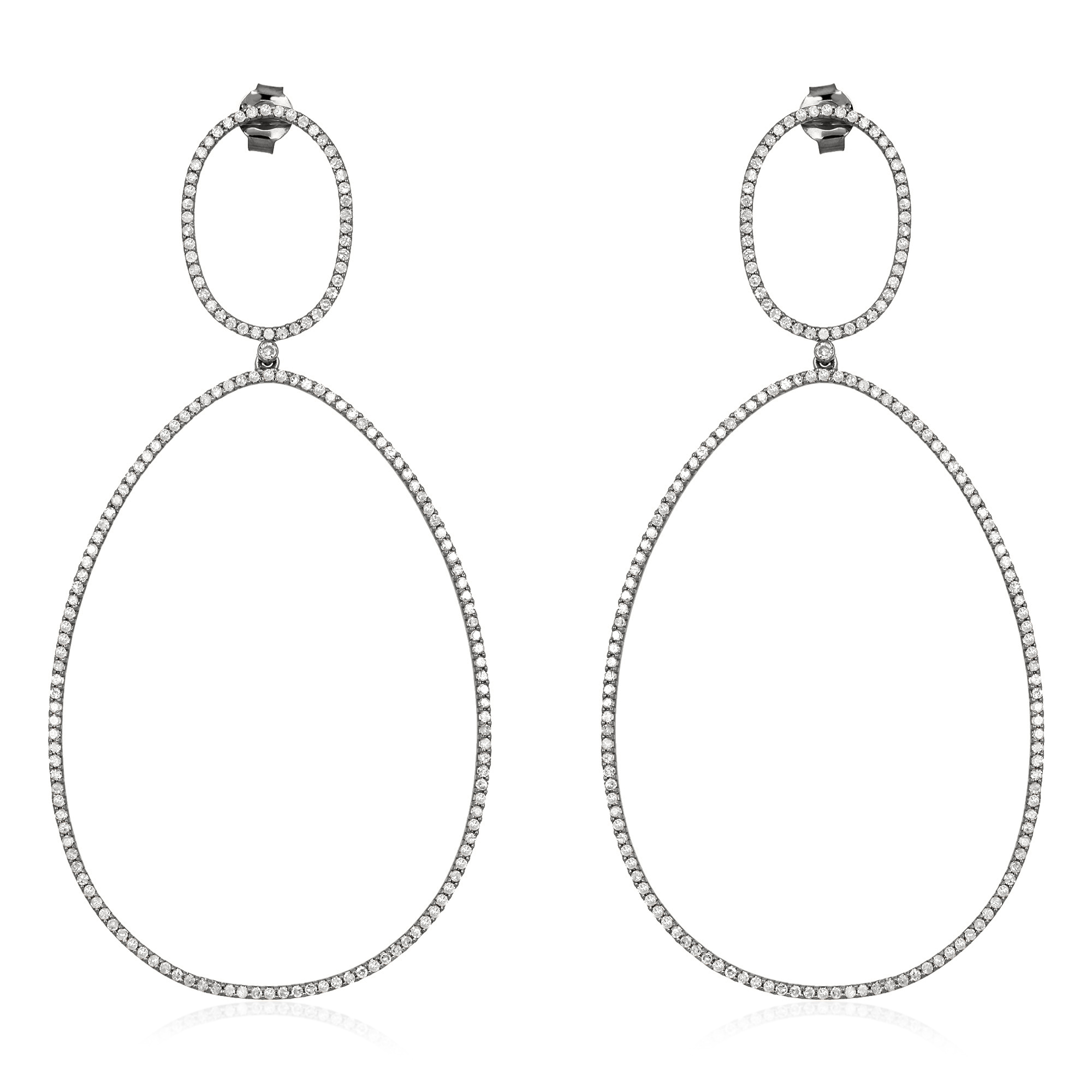 Sterling Silver Single Line Oval Shape Dangle Earrings
