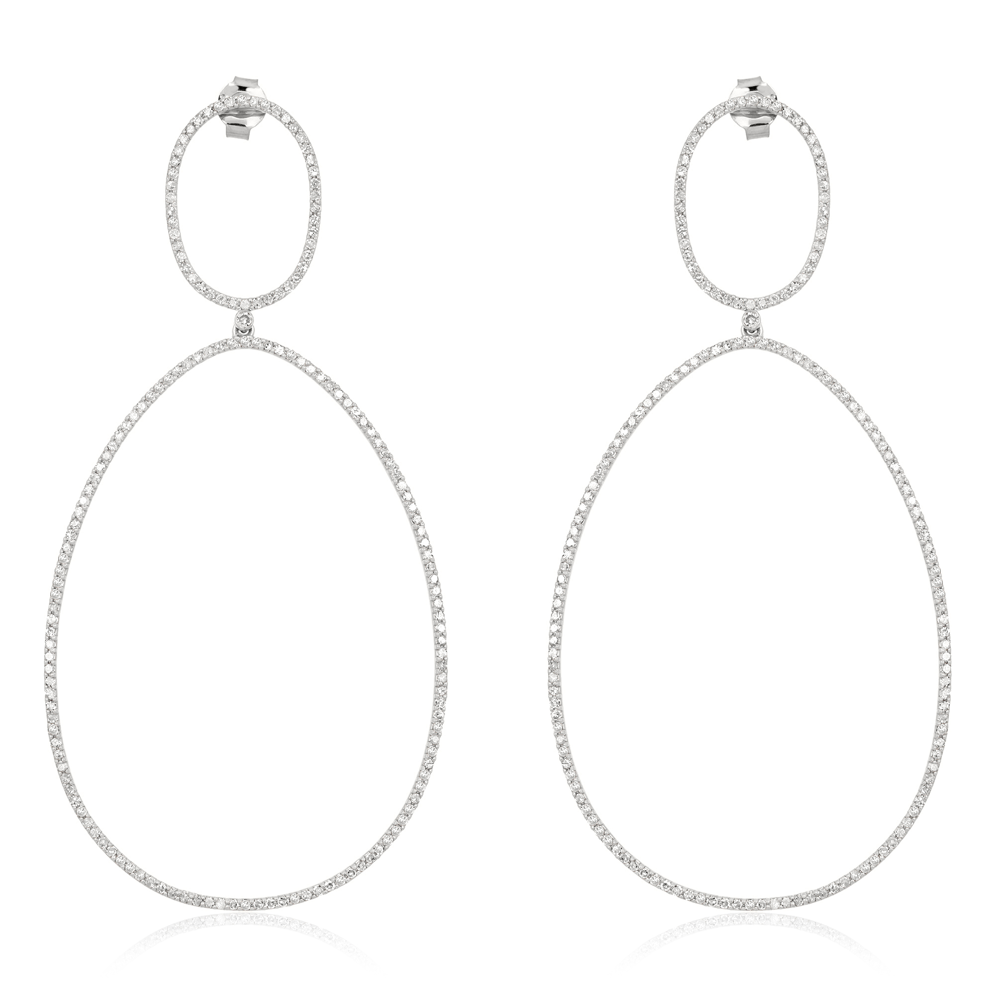 White Gold Single Line Oval Shape Dangle Earrings