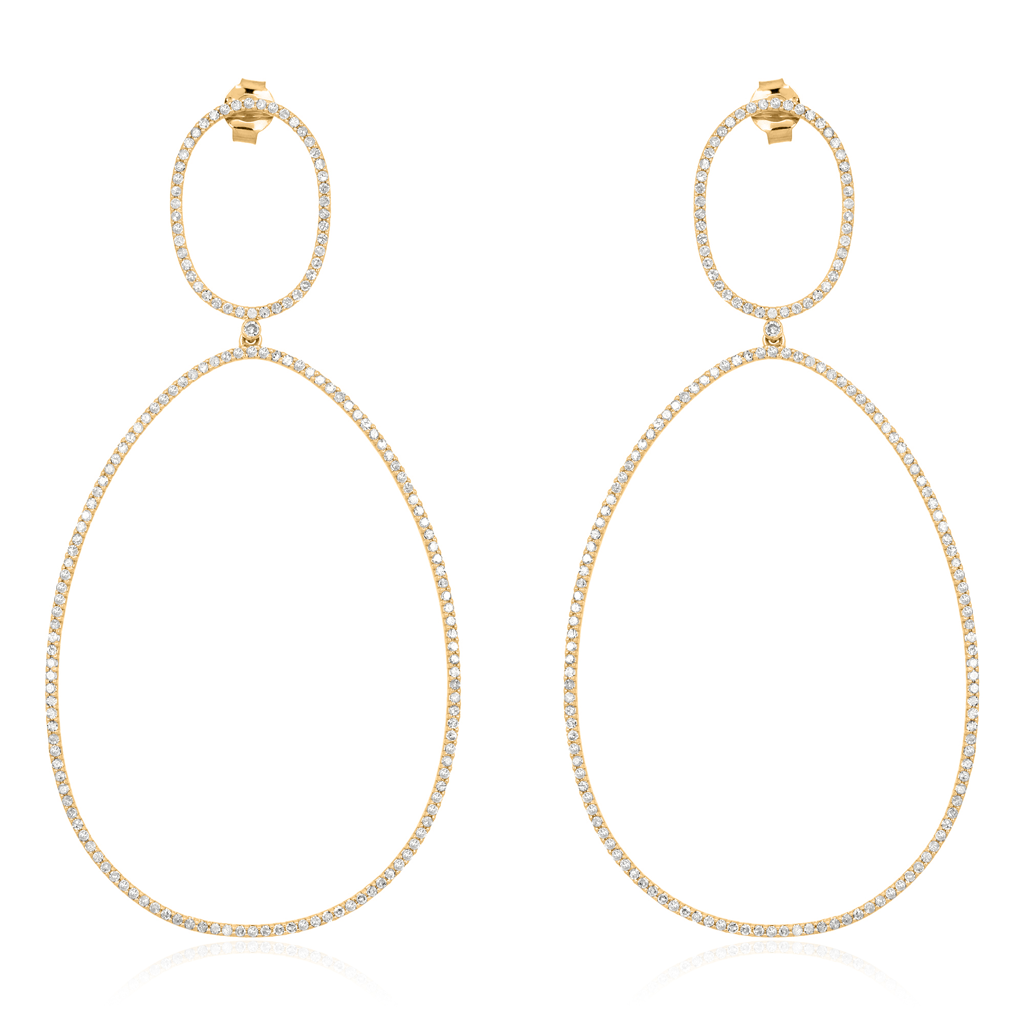 Yellow Gold Single Line Oval Shape Dangle Earrings