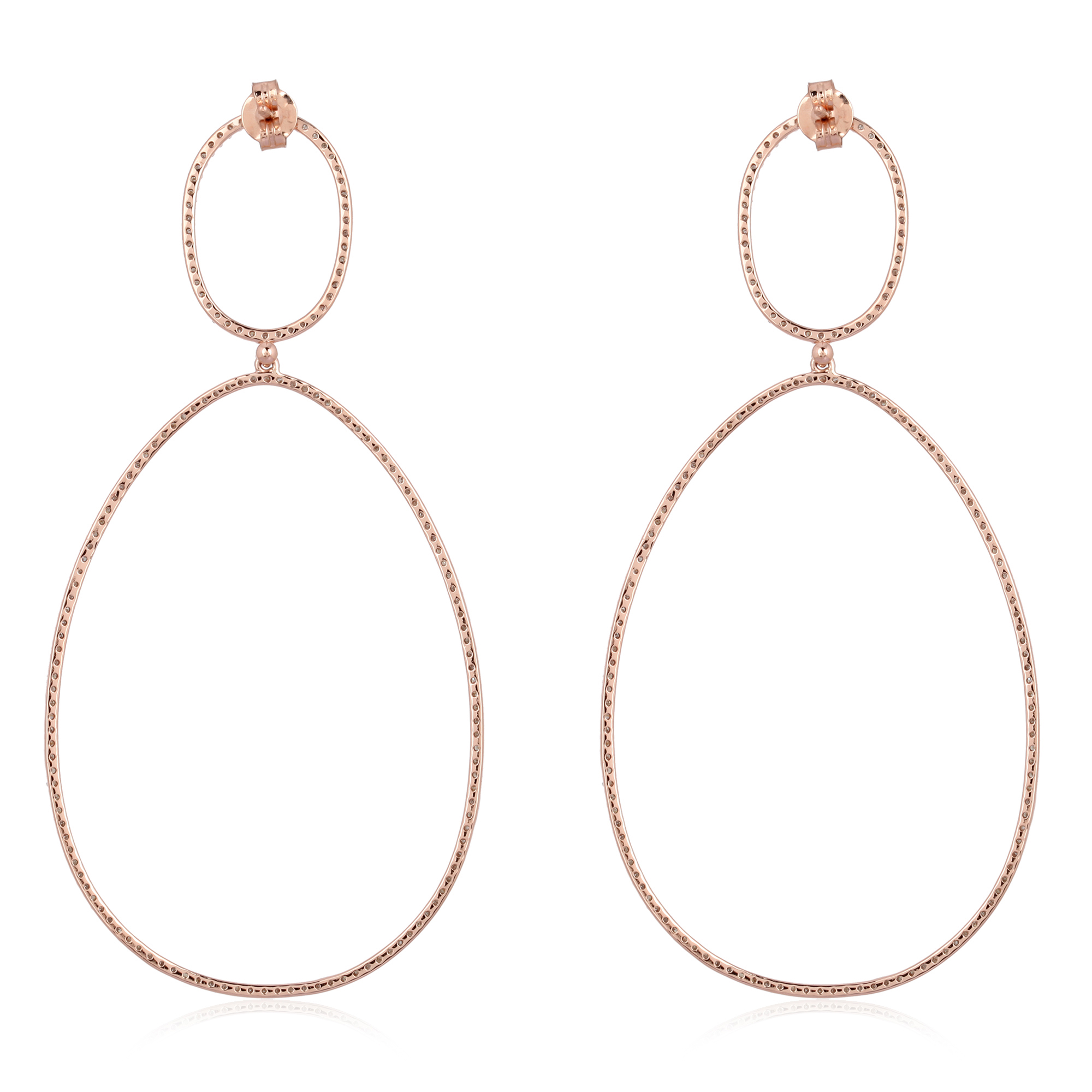 Rose Gold Single Line Oval Shape Dangle Earrings