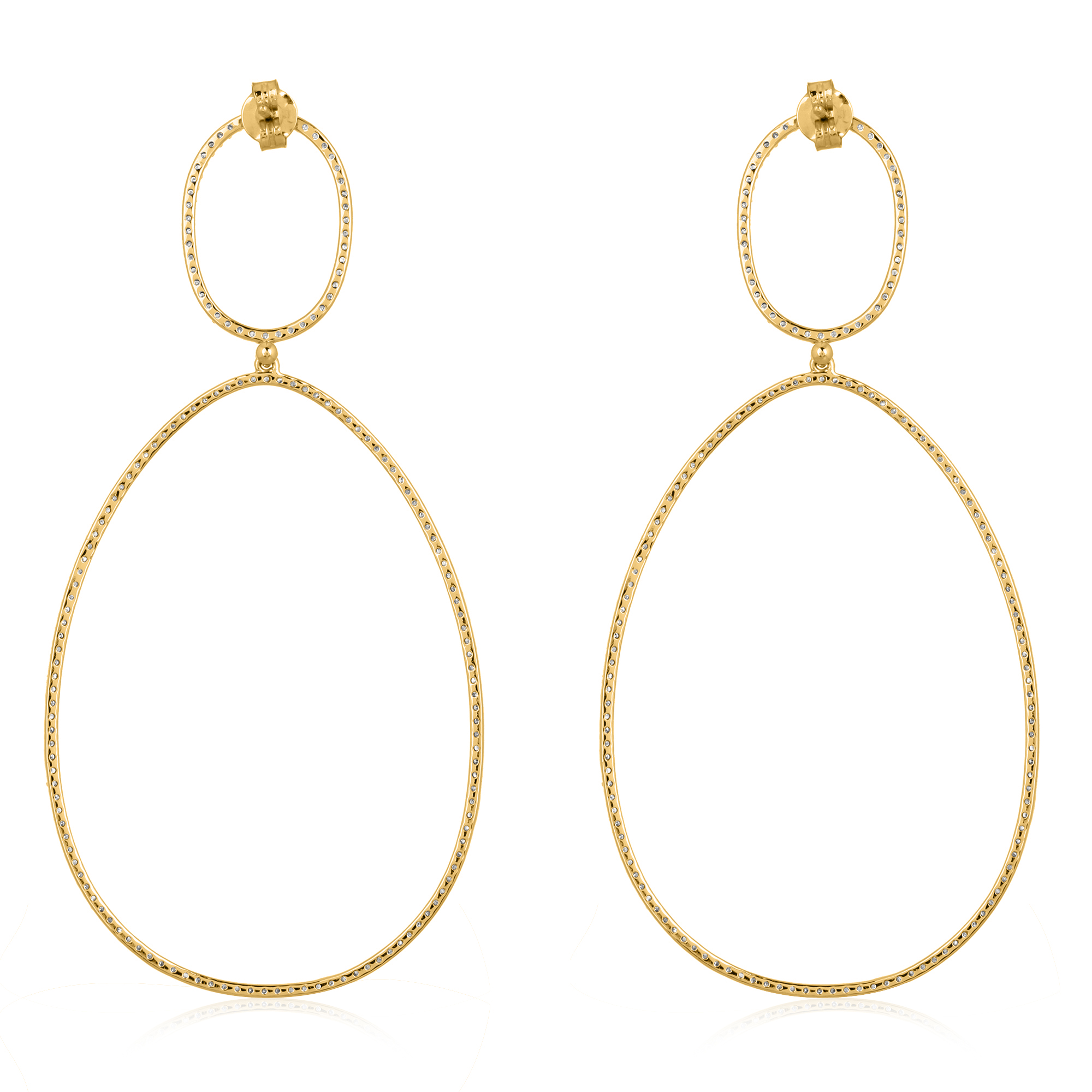 Yellow Gold Single Line Oval Shape Dangle Earrings