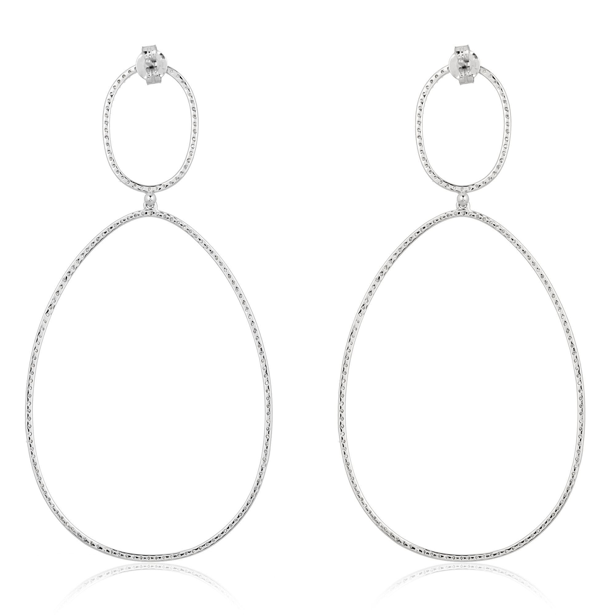 White Gold Single Line Oval Shape Dangle Earrings