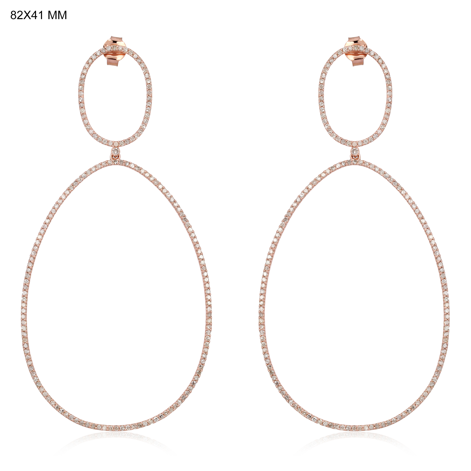 Rose Gold Single Line Oval Shape Dangle Earrings