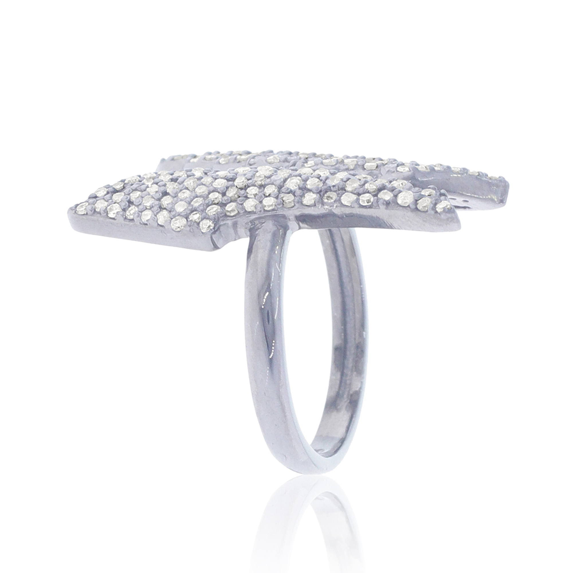 Sterling Silver Diamond Feather Gap Ring