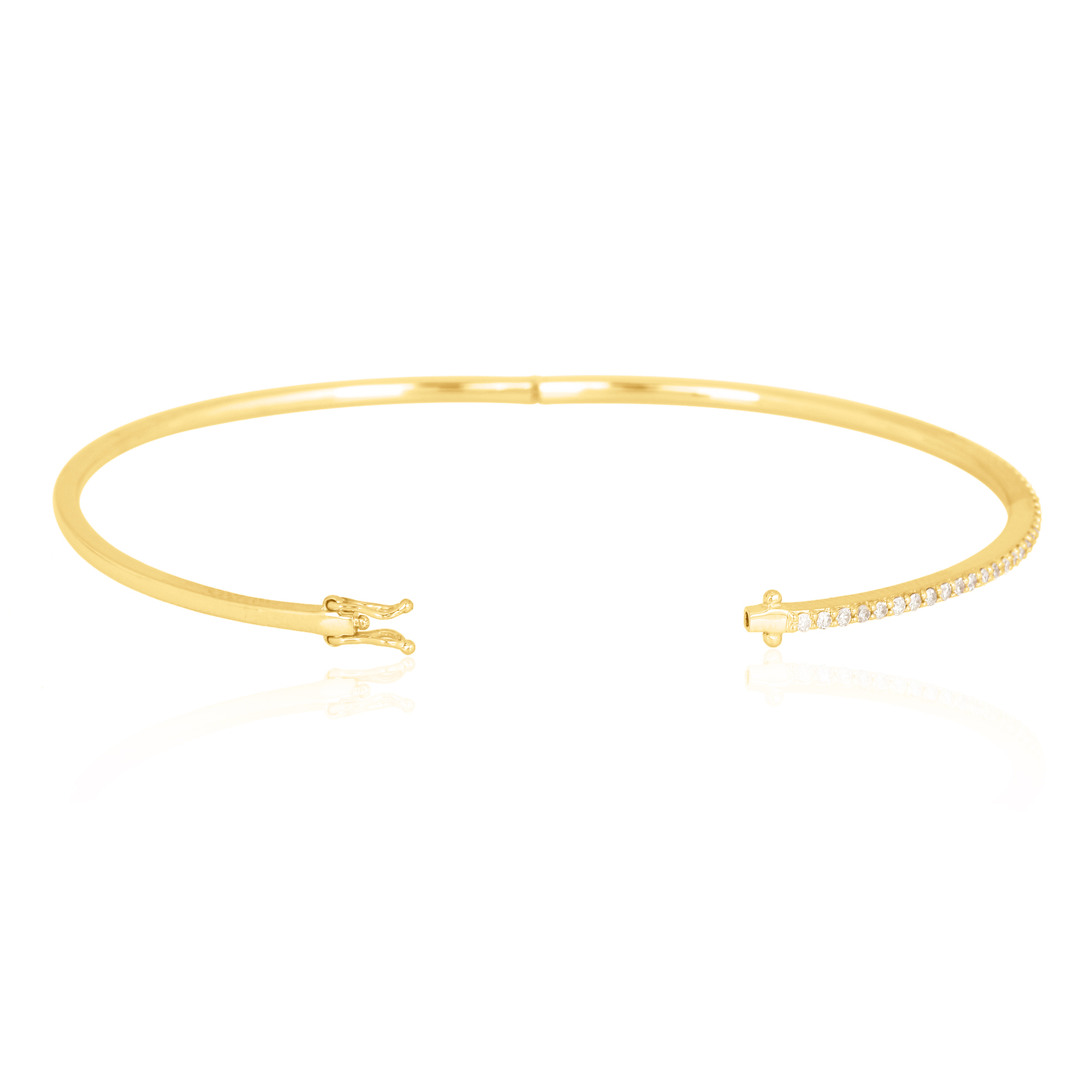 Single line Diamond Yellow Gold Openable Bangle