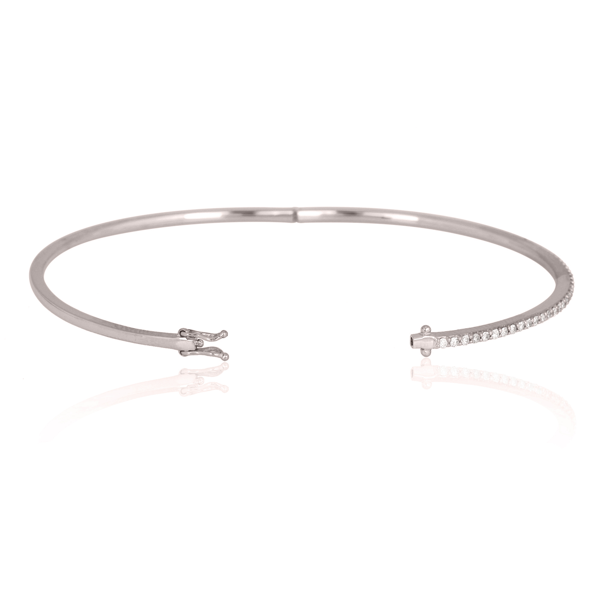 Single Line Diamond Sterling Silver Openable Bangle
