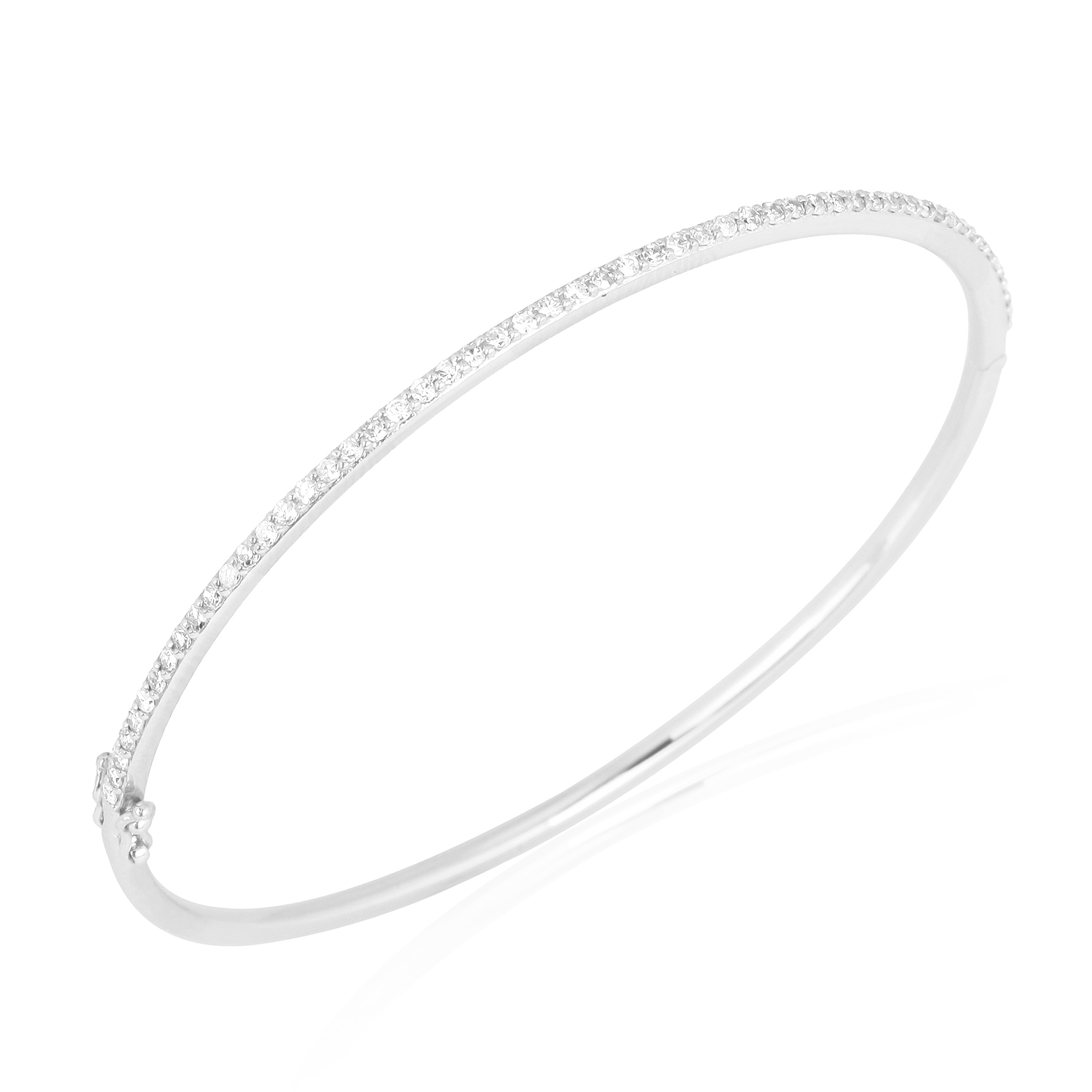 Single Line Diamond Sterling Silver Openable Bangle