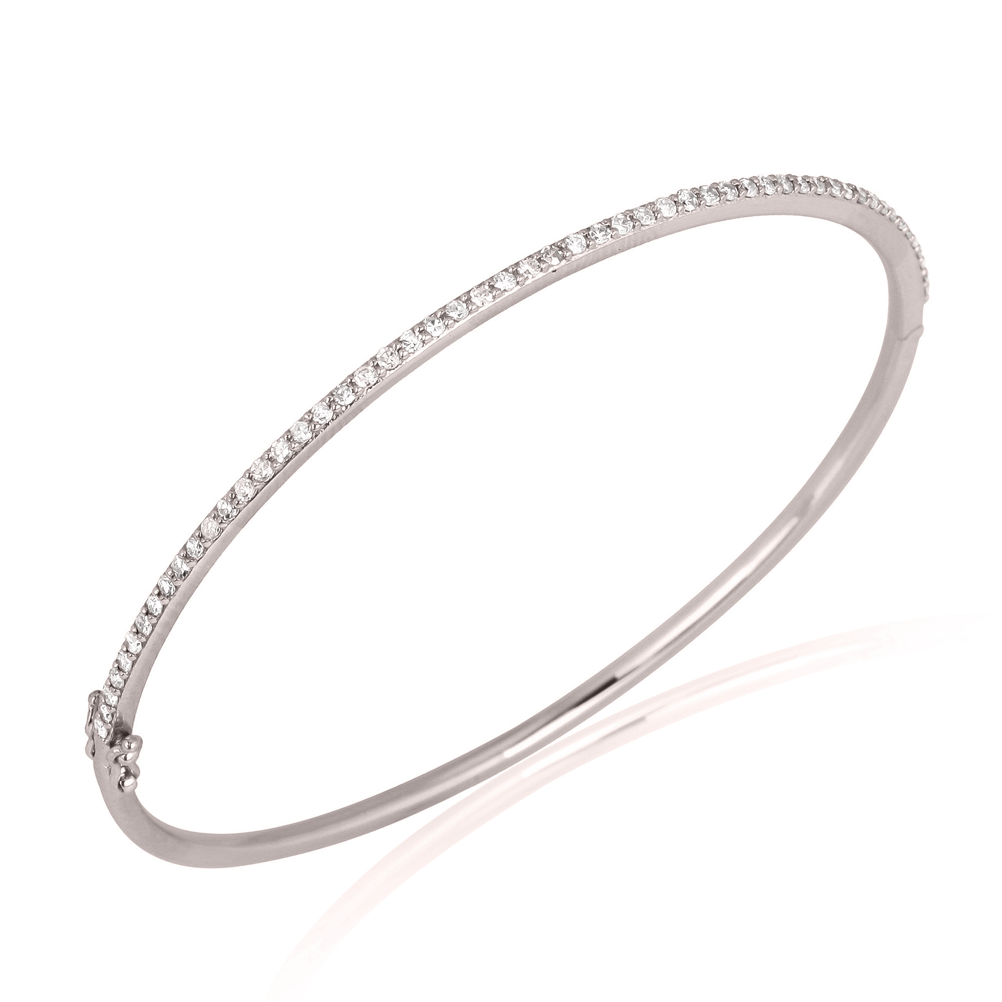Single Line Diamond Sterling Silver Openable Bangle