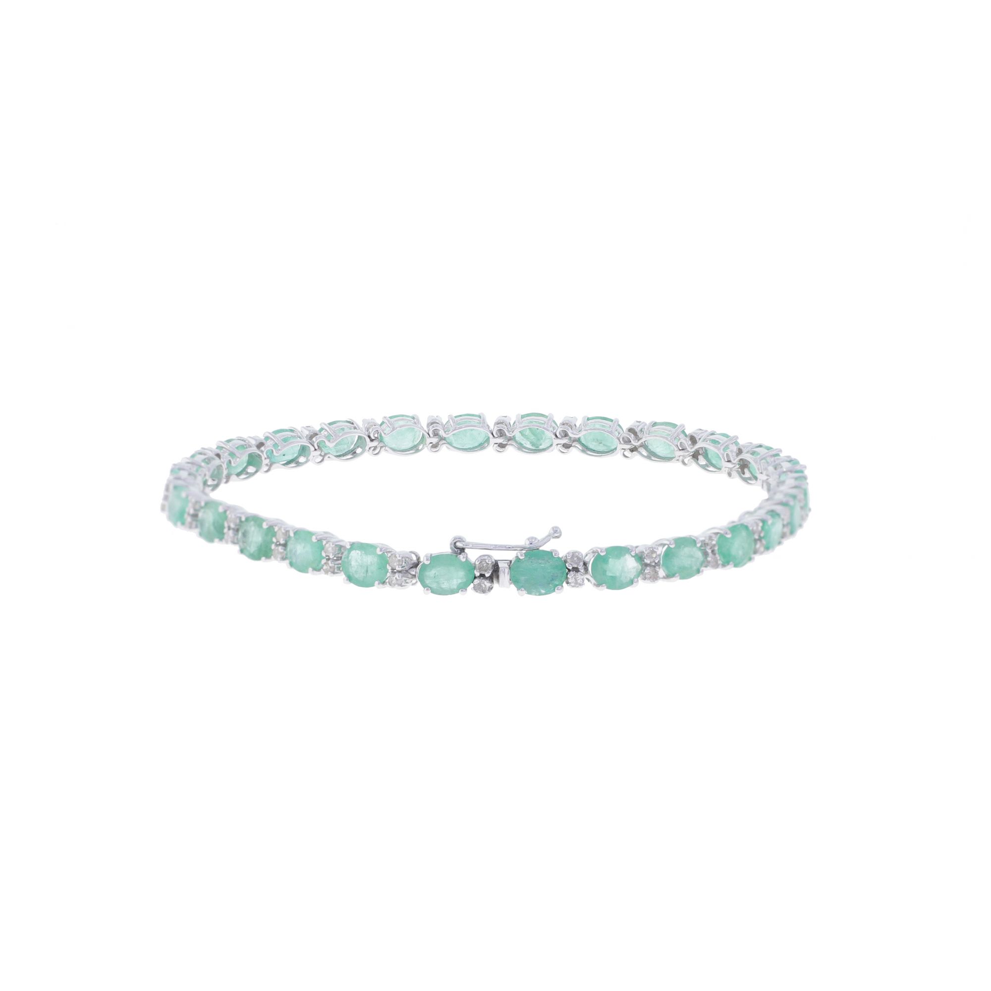 White Gold 5 X 4 mm Oval Emerald Tennis Bracelet