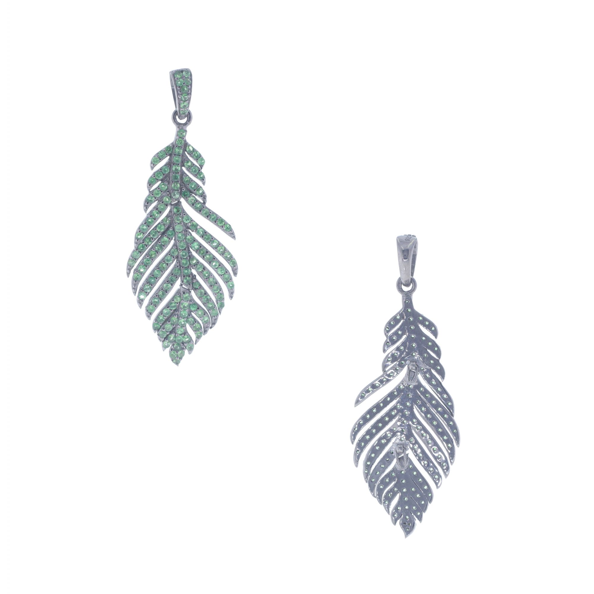 Sterling Silver Tsavorite Leaf Pendant