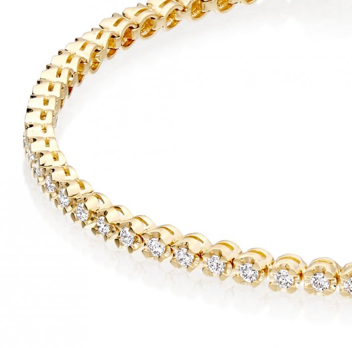 Yellow Gold 089 Cts Tiger Prong Diamond Tennis Bracelet