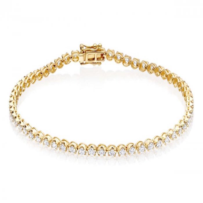 Yellow Gold 200 Cts Tiger Prong Diamond Tennis Bracelet