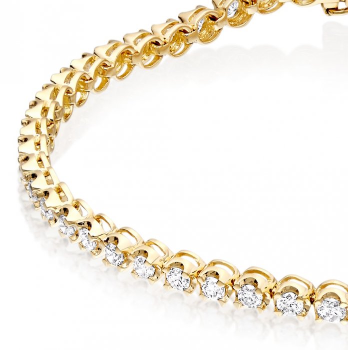 Yellow Gold 200 Cts Tiger Prong Diamond Tennis Bracelet