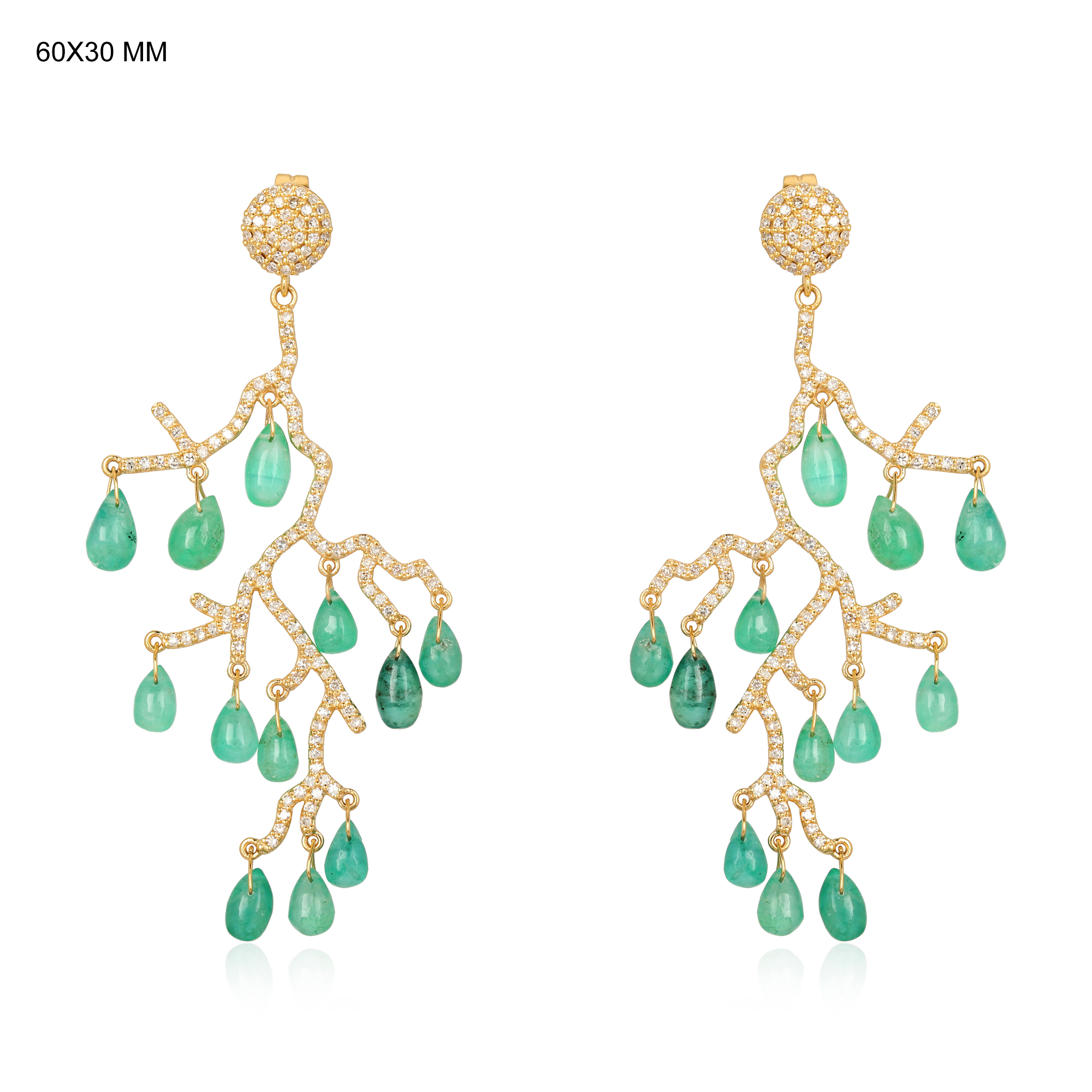 Yellow Gold Emerald Diamond drop Dangles