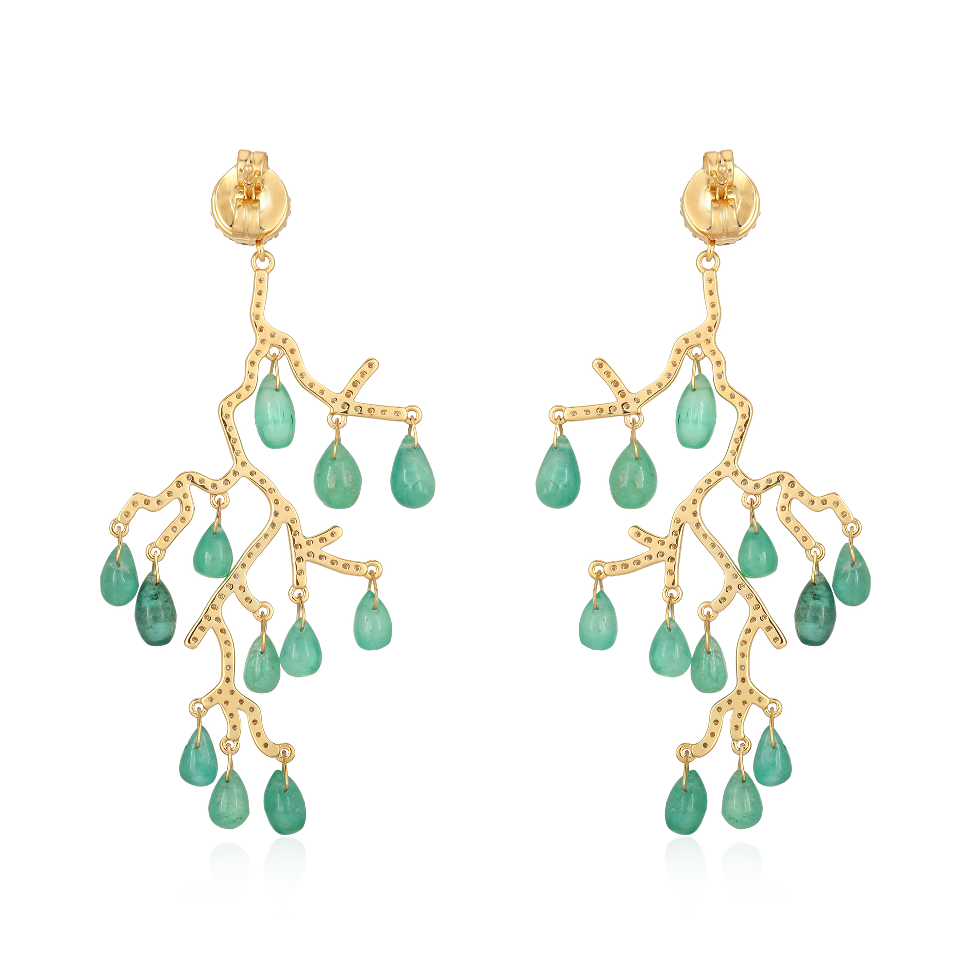 Yellow Gold Emerald Diamond drop Dangles