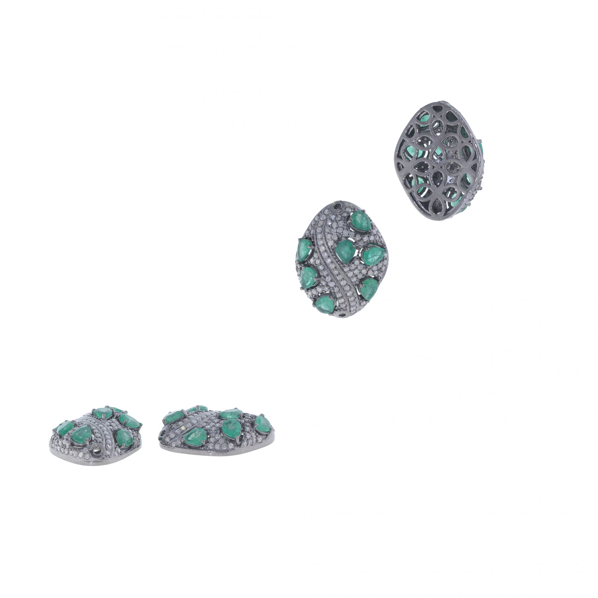 Sterling Silver 25 X 19MM Emerald Diamond Beads