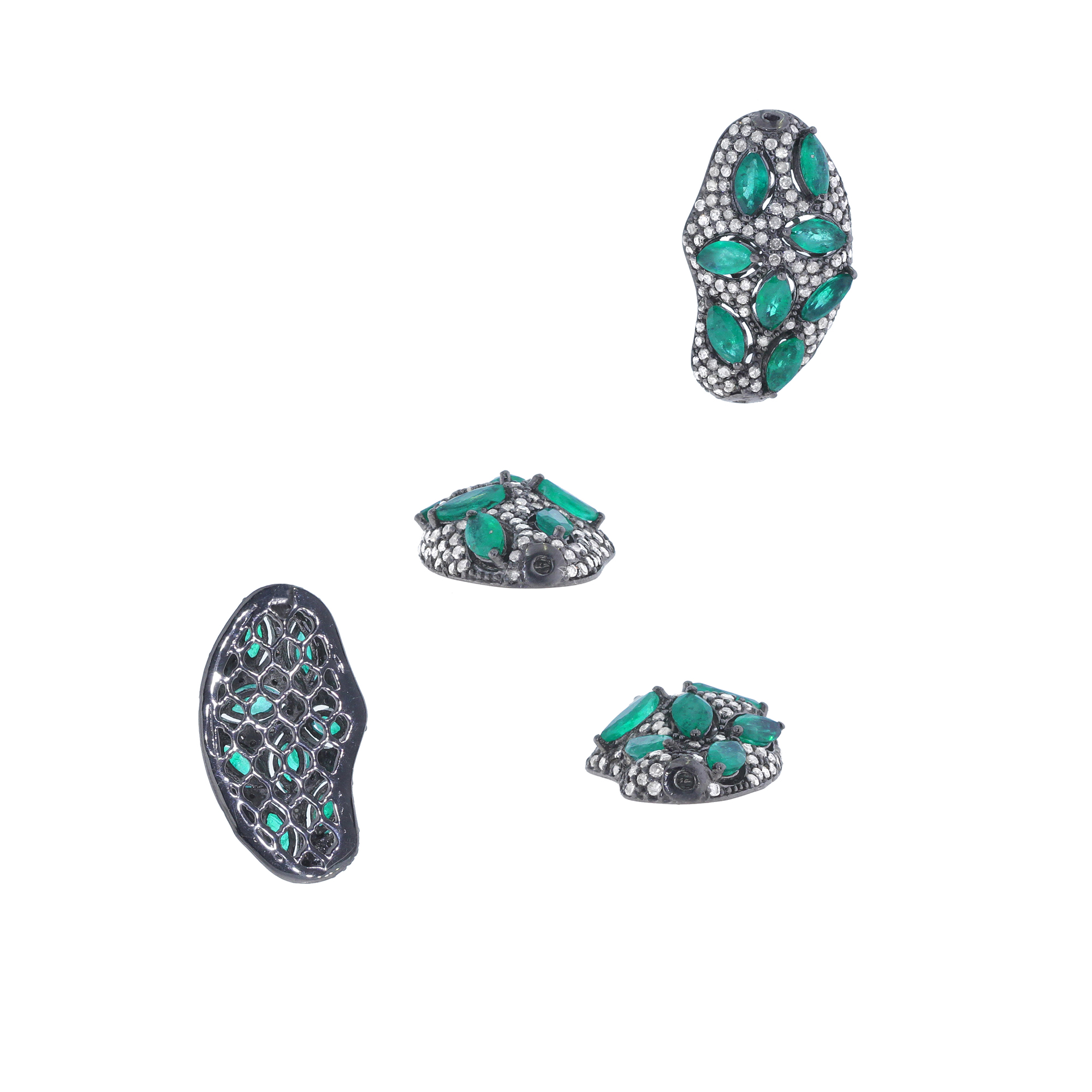 Sterling Silver 27 X 16MM Emerald Diamond Beads