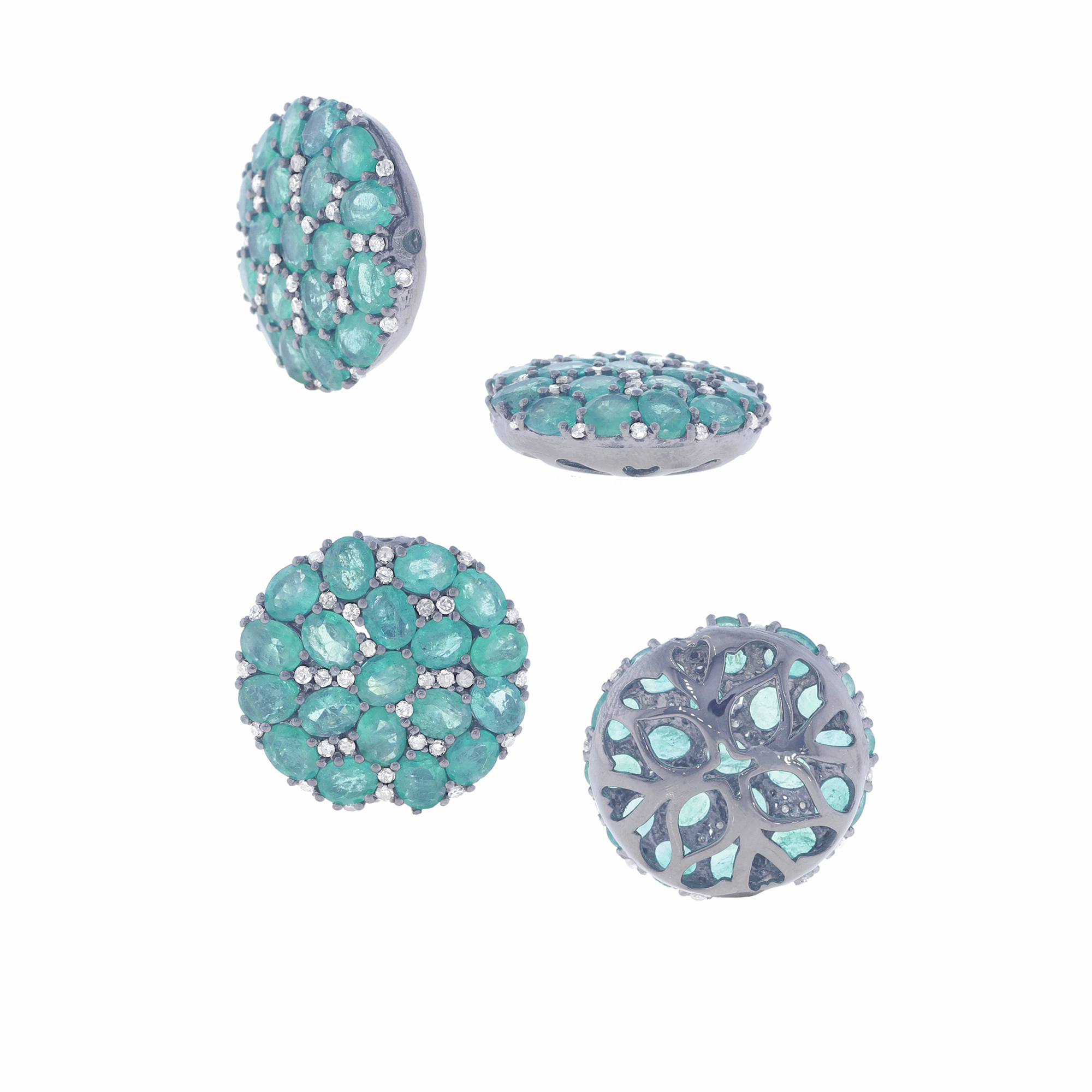 Sterling Silver 23 mm Emerald Diamond Bead