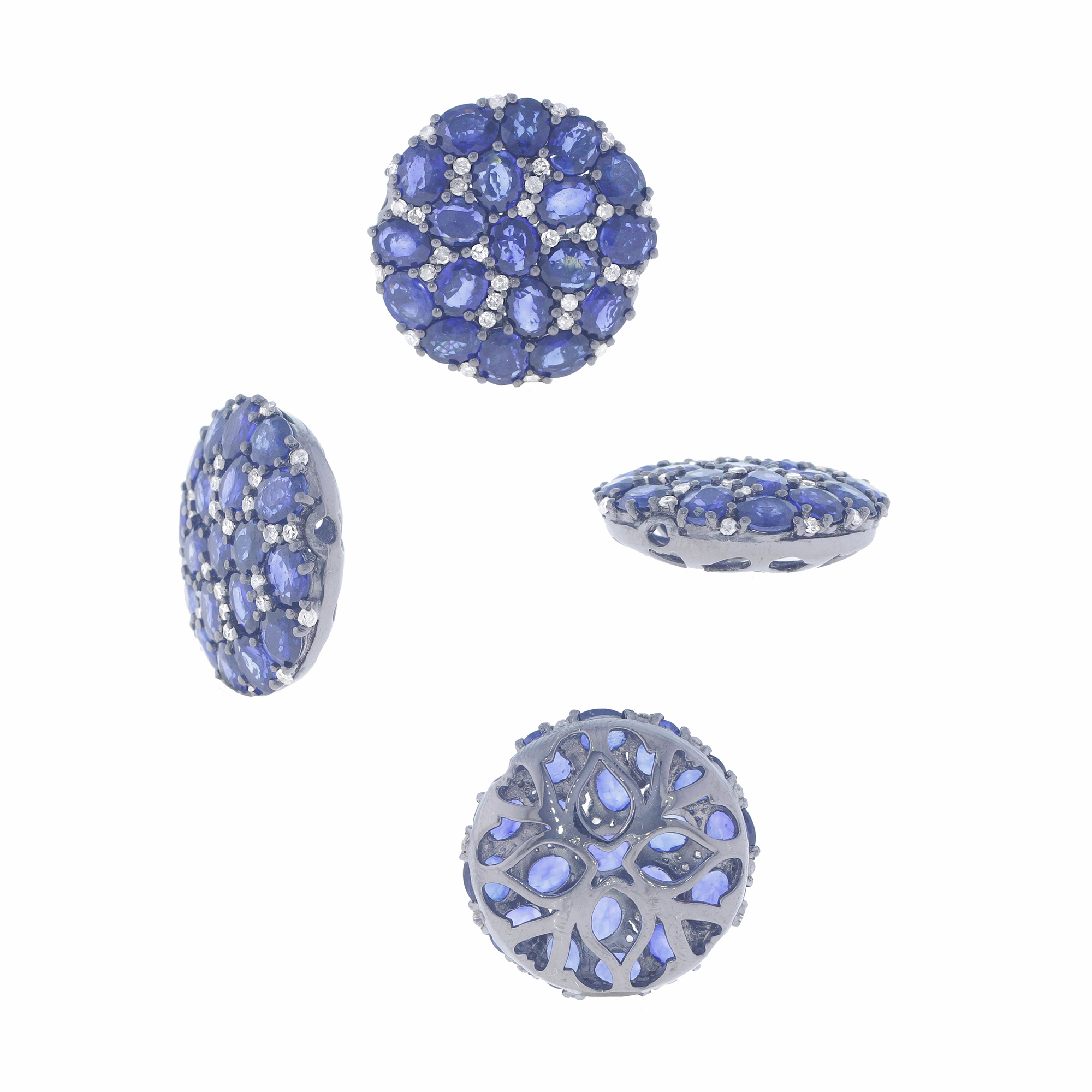 Sterling Silver 23 mm Sapphire Diamond Bead