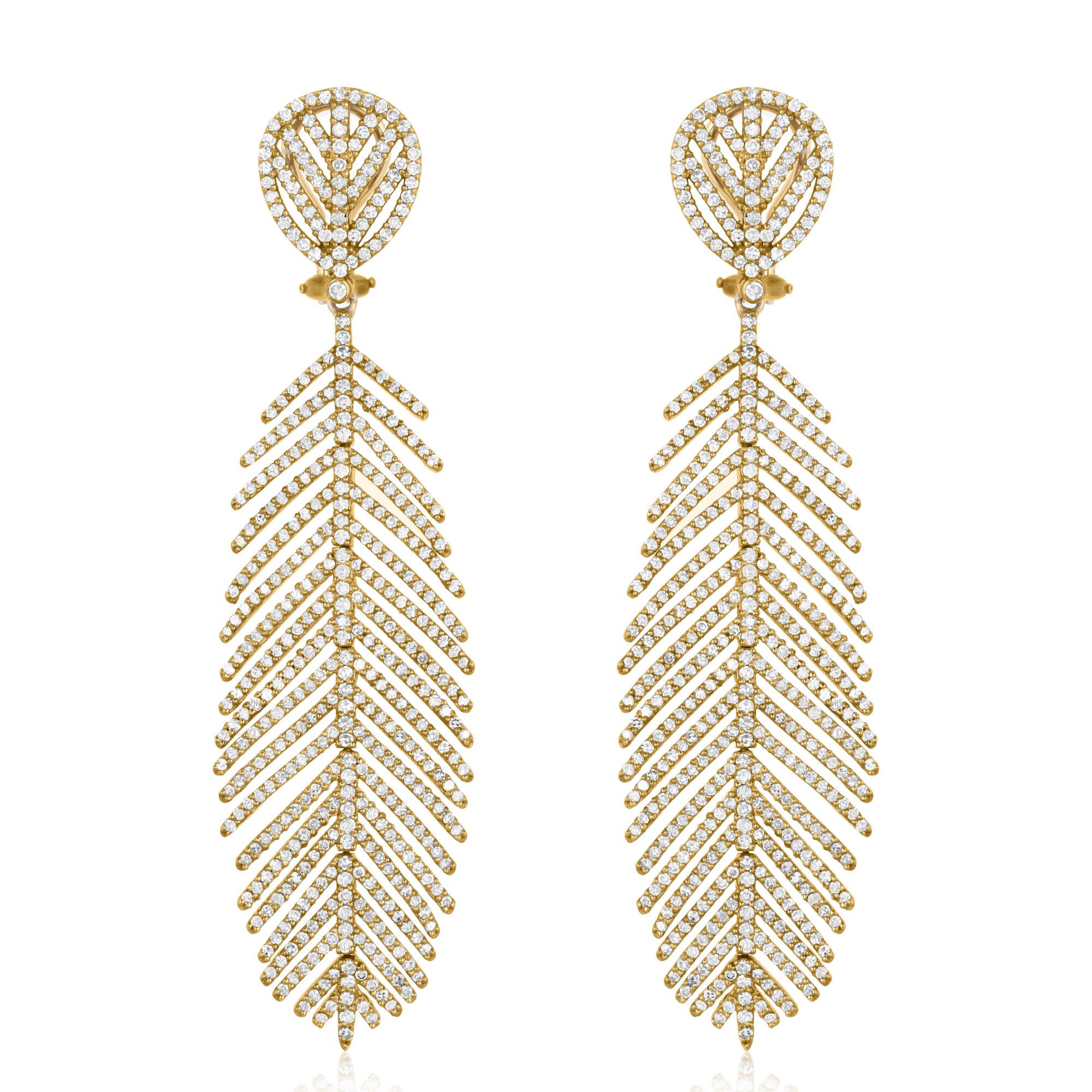 Yellow Gold Diamond Leaf Earrings