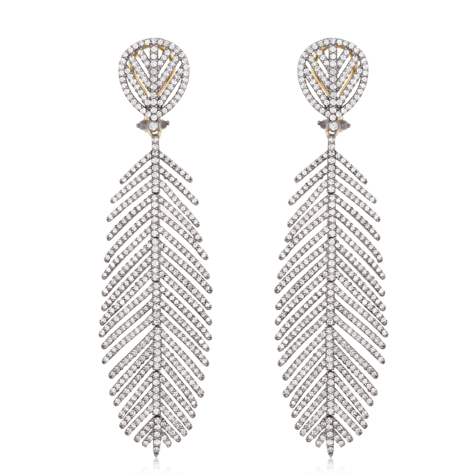 Sterling Silver Diamond Leaf Earrings