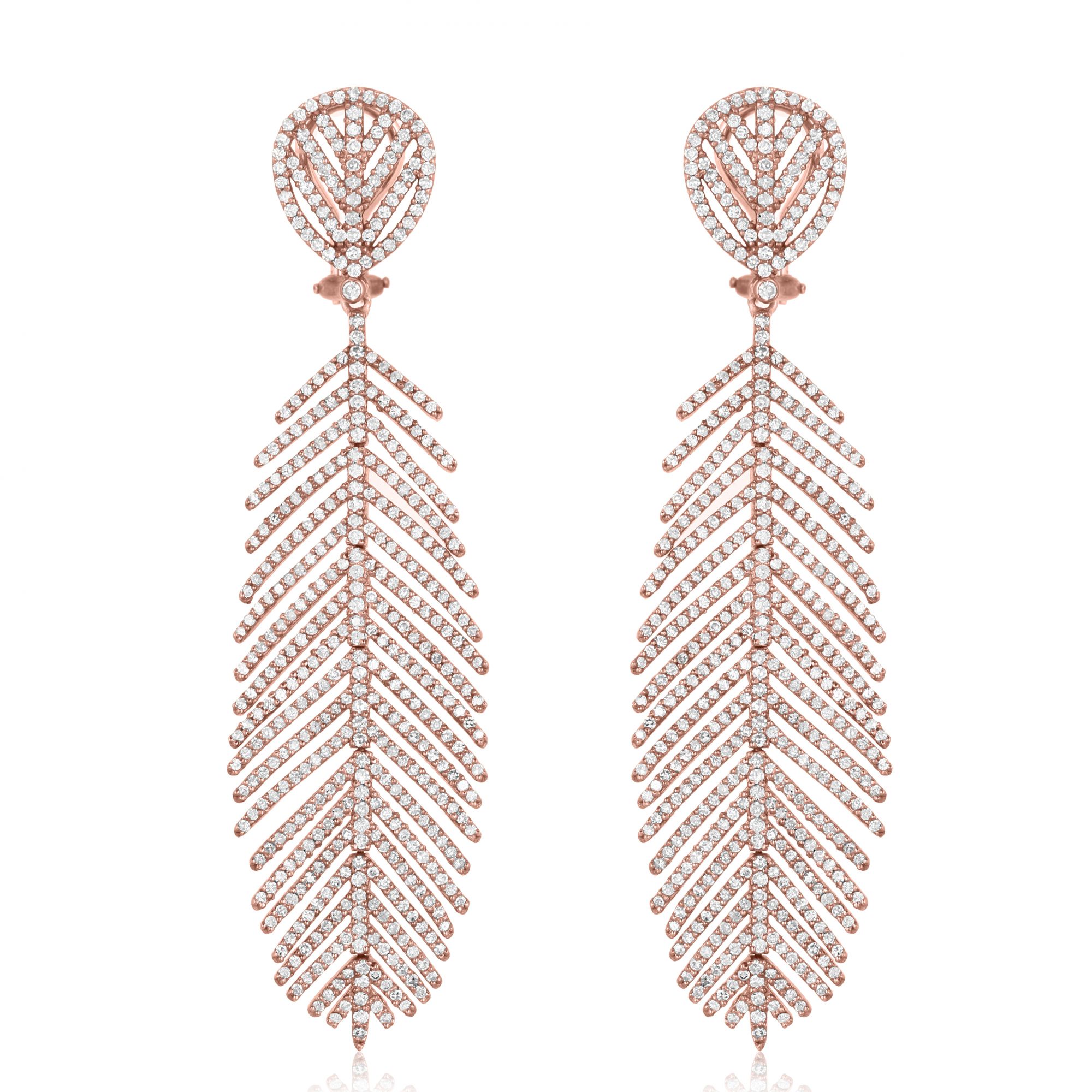 Sterling Silver Diamond Leaf Earrings